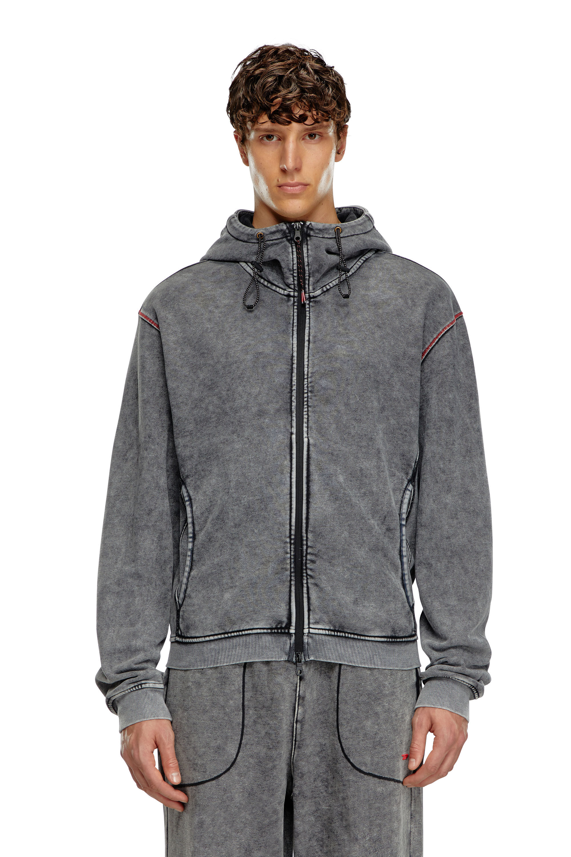 Diesel - AMST-TRANE-HT48, Hoodie sfumato con zip posteriore Uomo in Grigio - 5