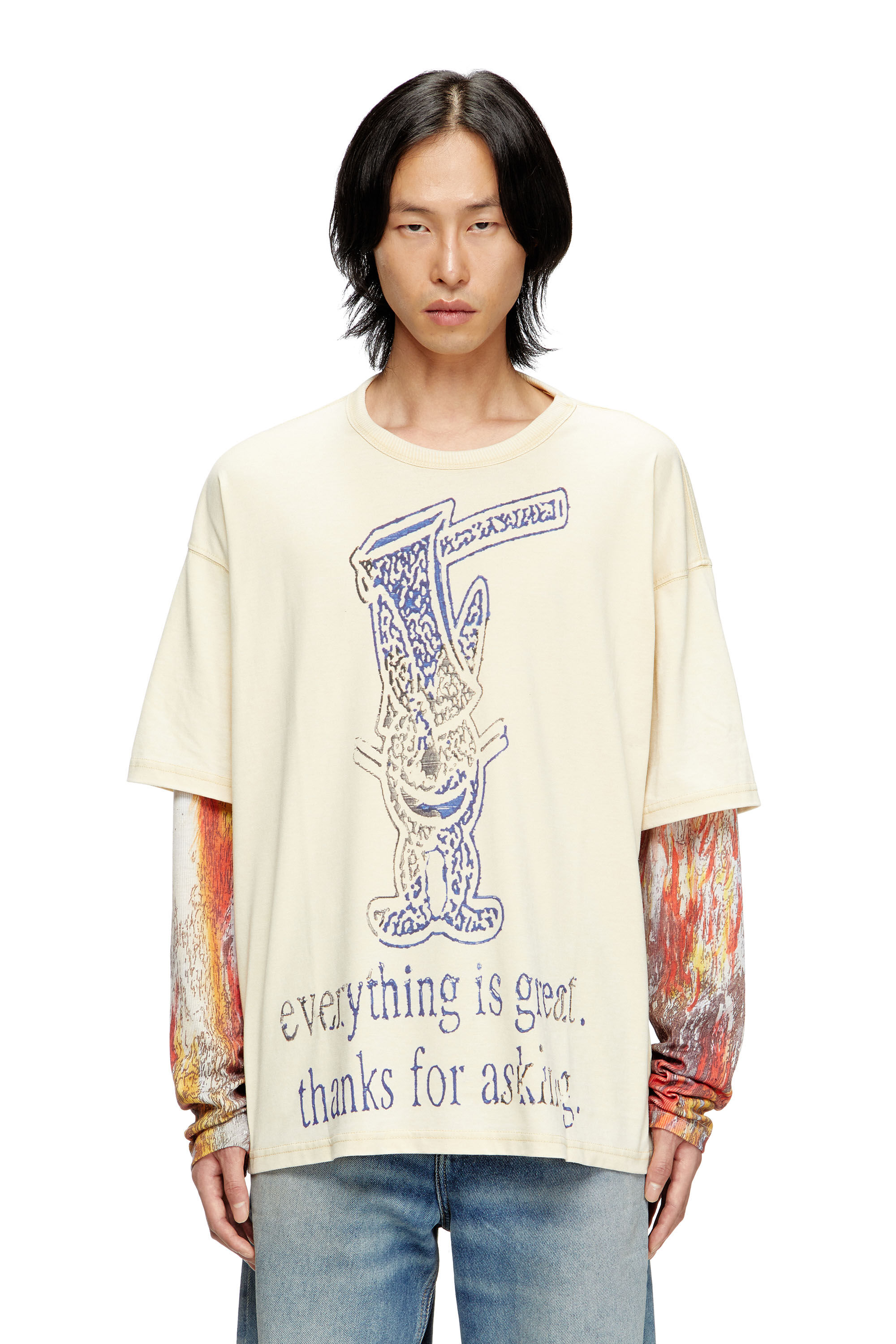 Diesel - T-BOXT-DB-LS-RIB-T1, T-shirt a maniche lunghe a strati Uomo in Beige - 3
