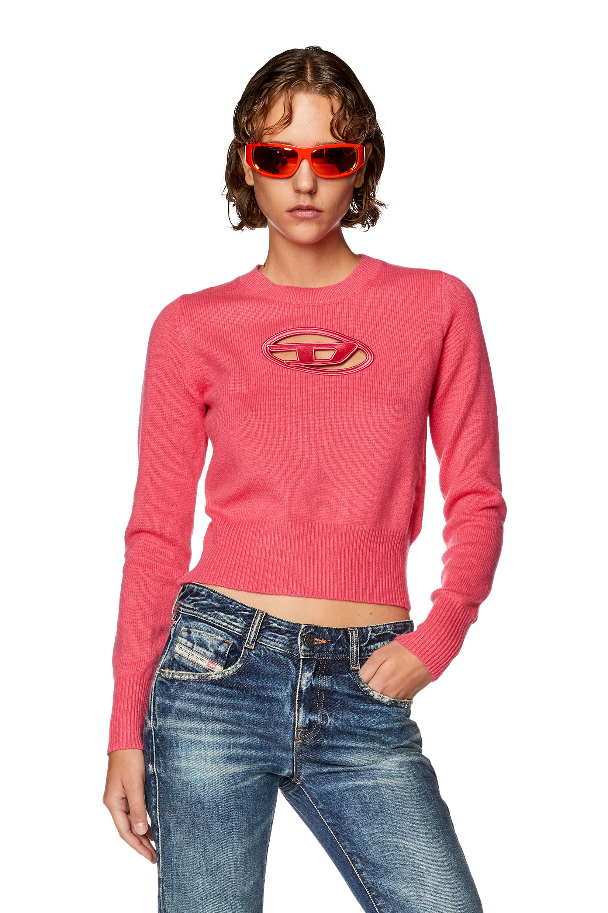 Diesel - M-AREESA, Maglia con logo cut-out ricamato Donna in Rosa - 3