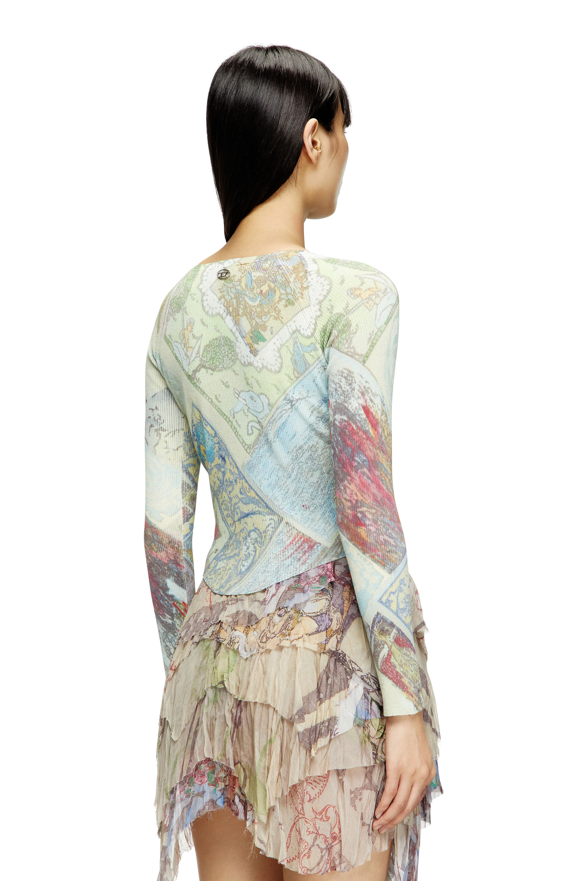 Diesel - M-FIORINA, Cardigan lunghezza cropped con stampa medievale Donna in Multicolor - 3