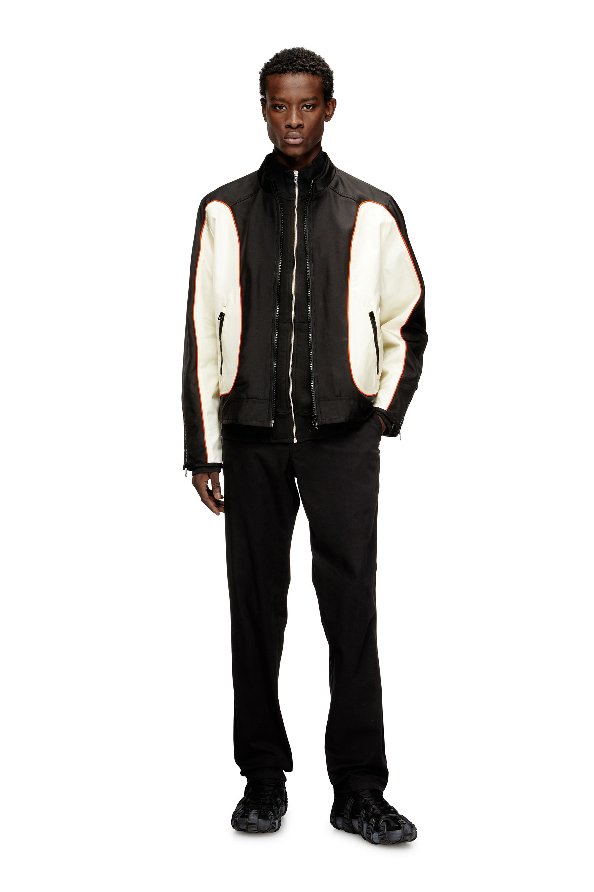 Men's Nylon jacket with color block and piping details