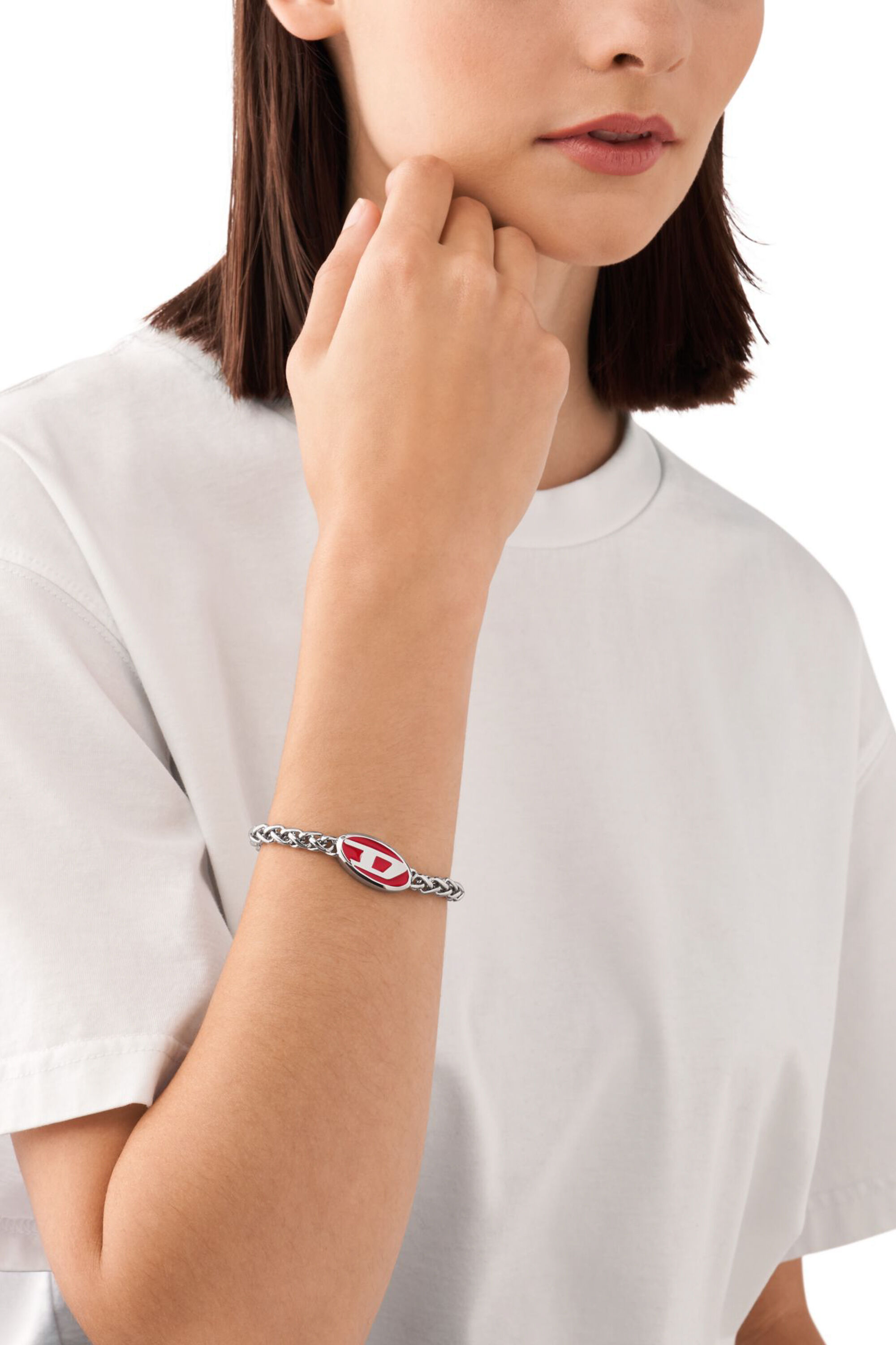 Diesel - DX1445, Bracciale rosso a catena in acciaio inossidabile Unisex in Argento - 3