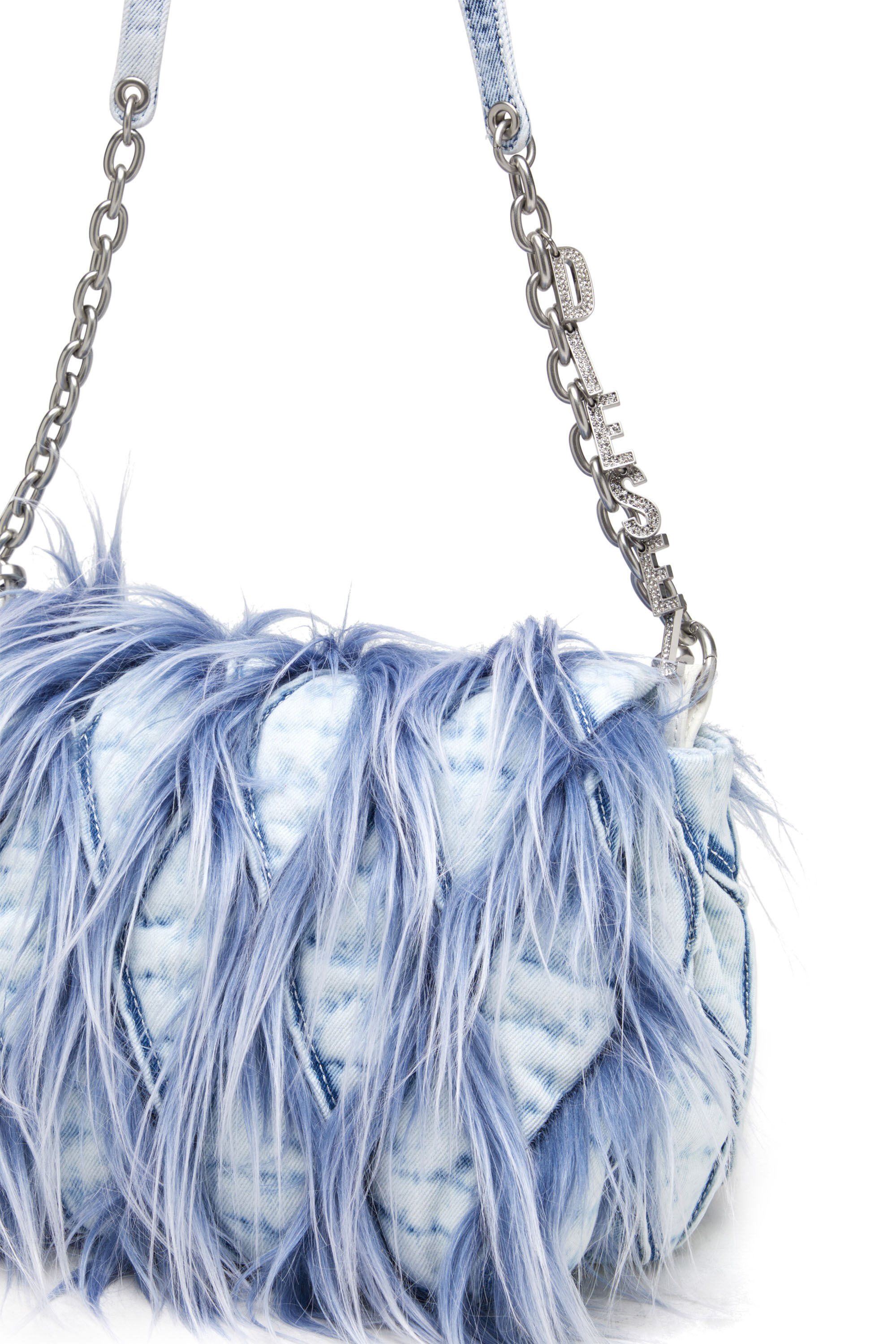 Diesel - CHARM-D SHOULDER M, Charm-D M-Borsa a spalla in denim e pelliccia sintetica Donna in Blu - 2