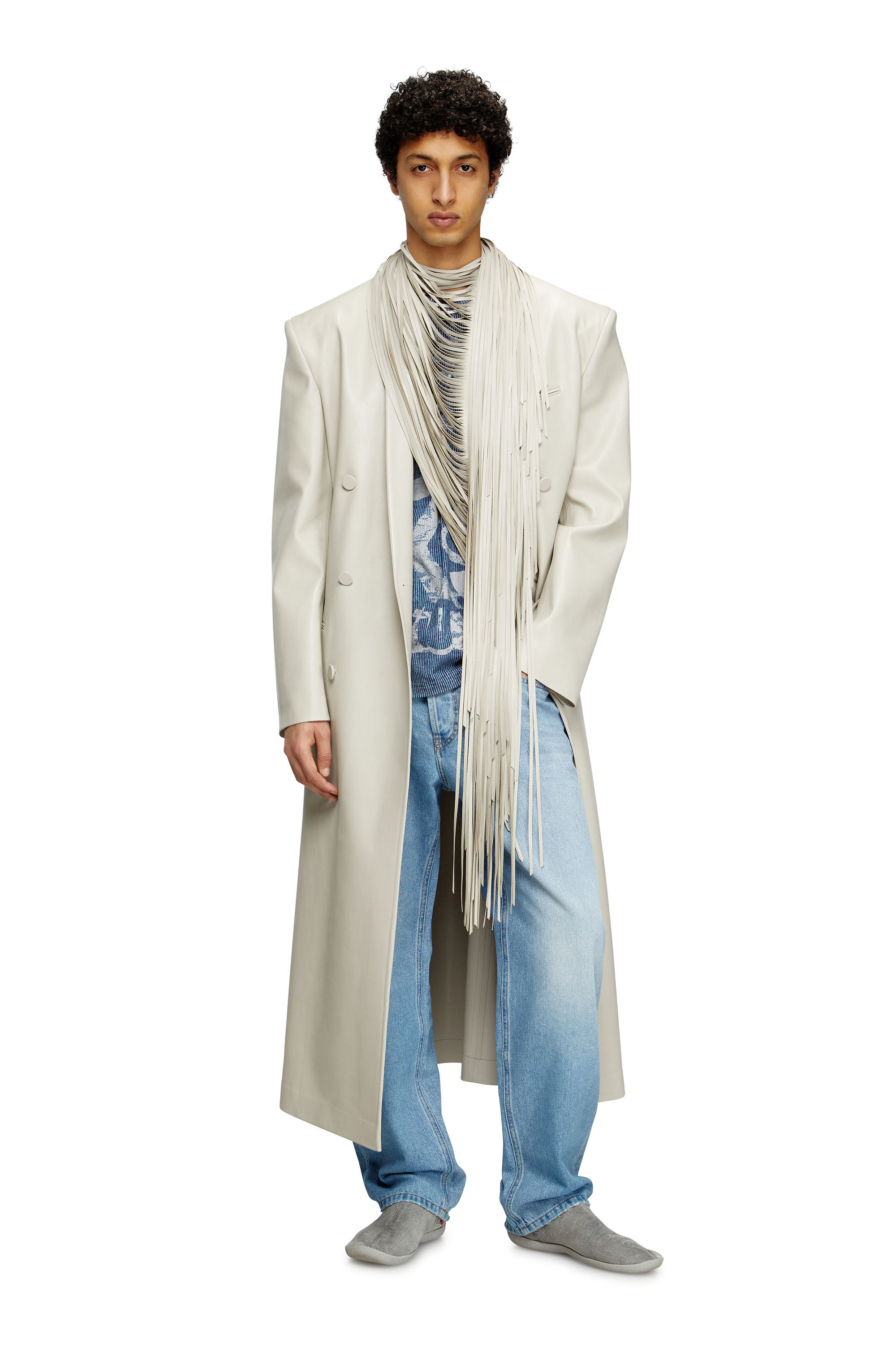 Diesel - J-ELDAR-A, Cappotto lungo con sciarpa a frange Uomo in Grigio - 3