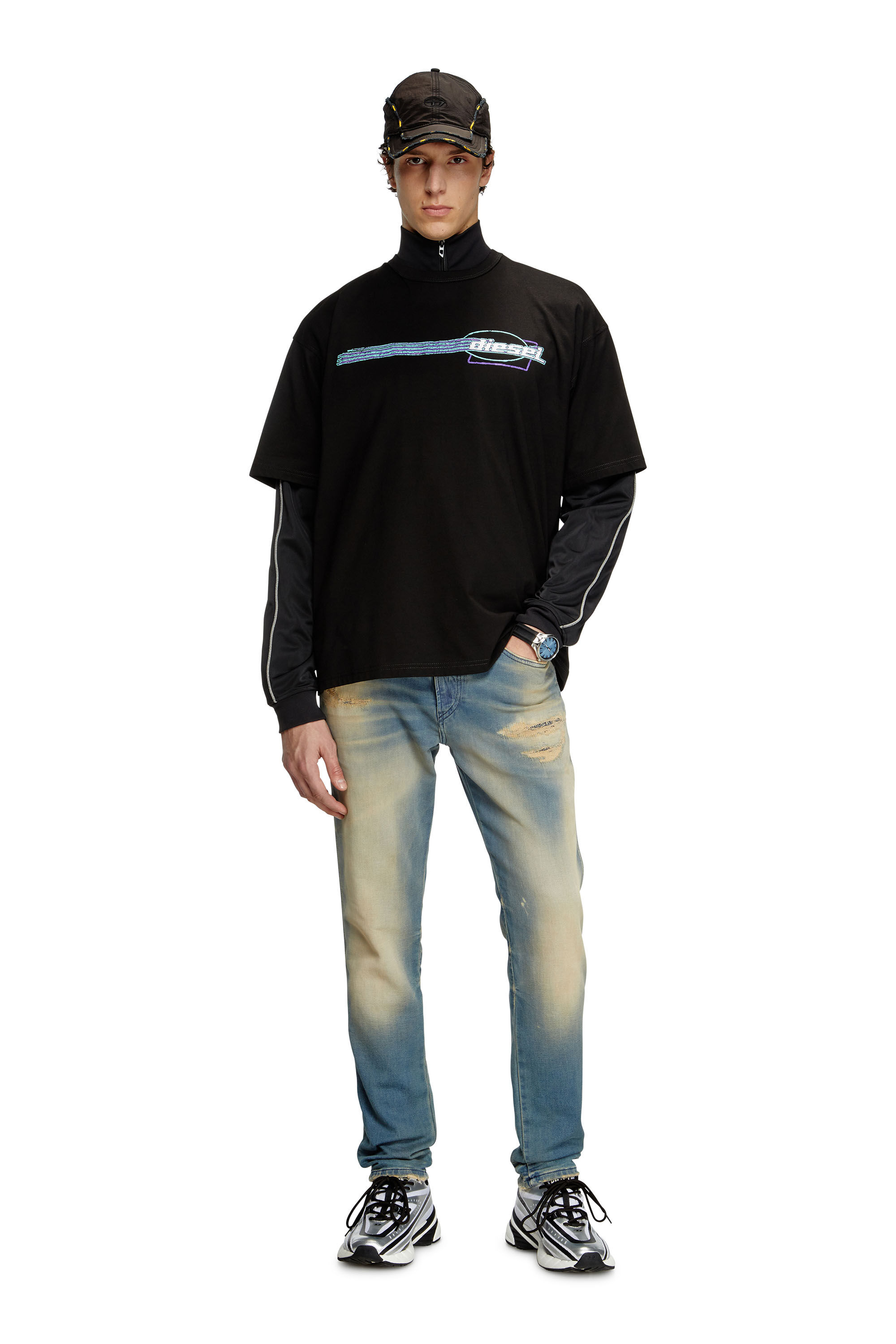 Diesel - T-BOXT-R16, T-shirt con grafiche floccate Uomo in Nero - 1