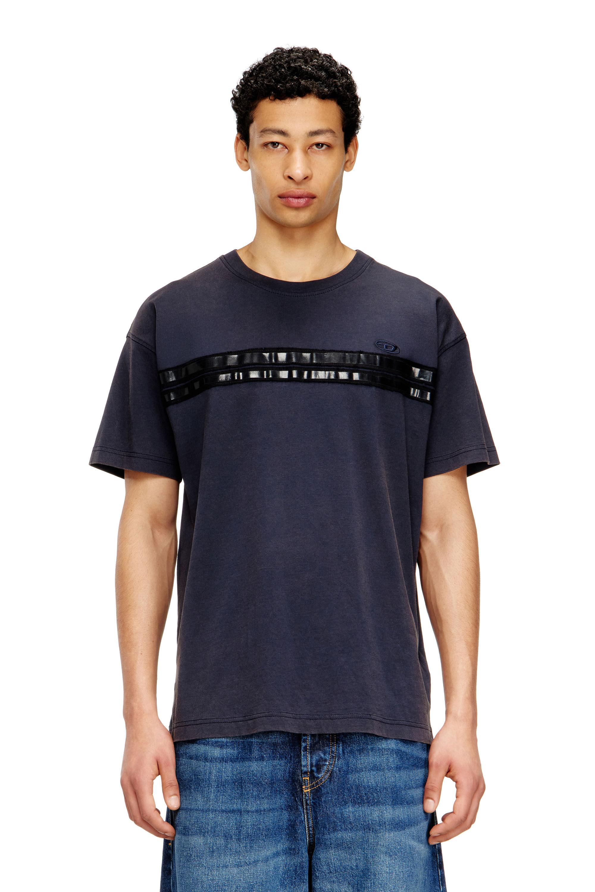 Diesel - T-REDDY, T-shirt classica in cotone con bande in framis Uomo in Blu - 3