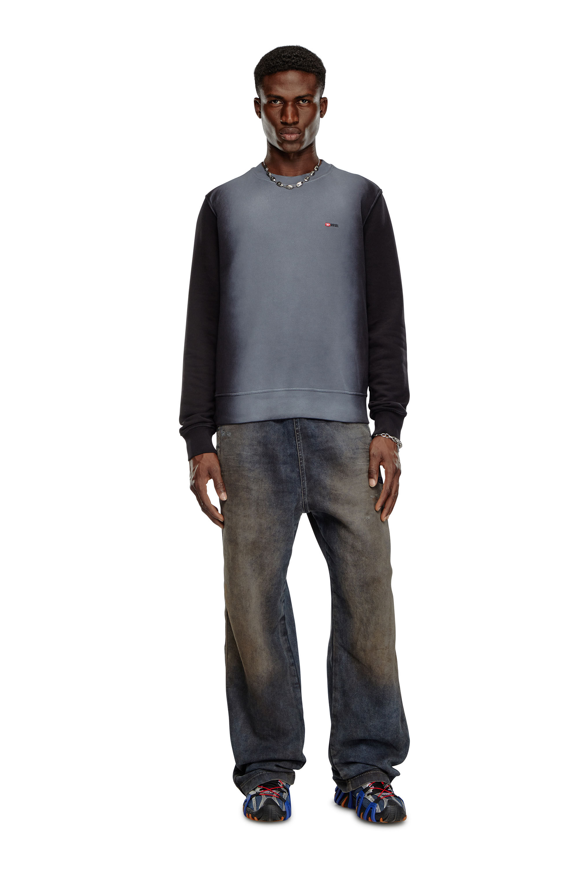 Felpa di cotone con patch sfumate Uomo Nero Diesel