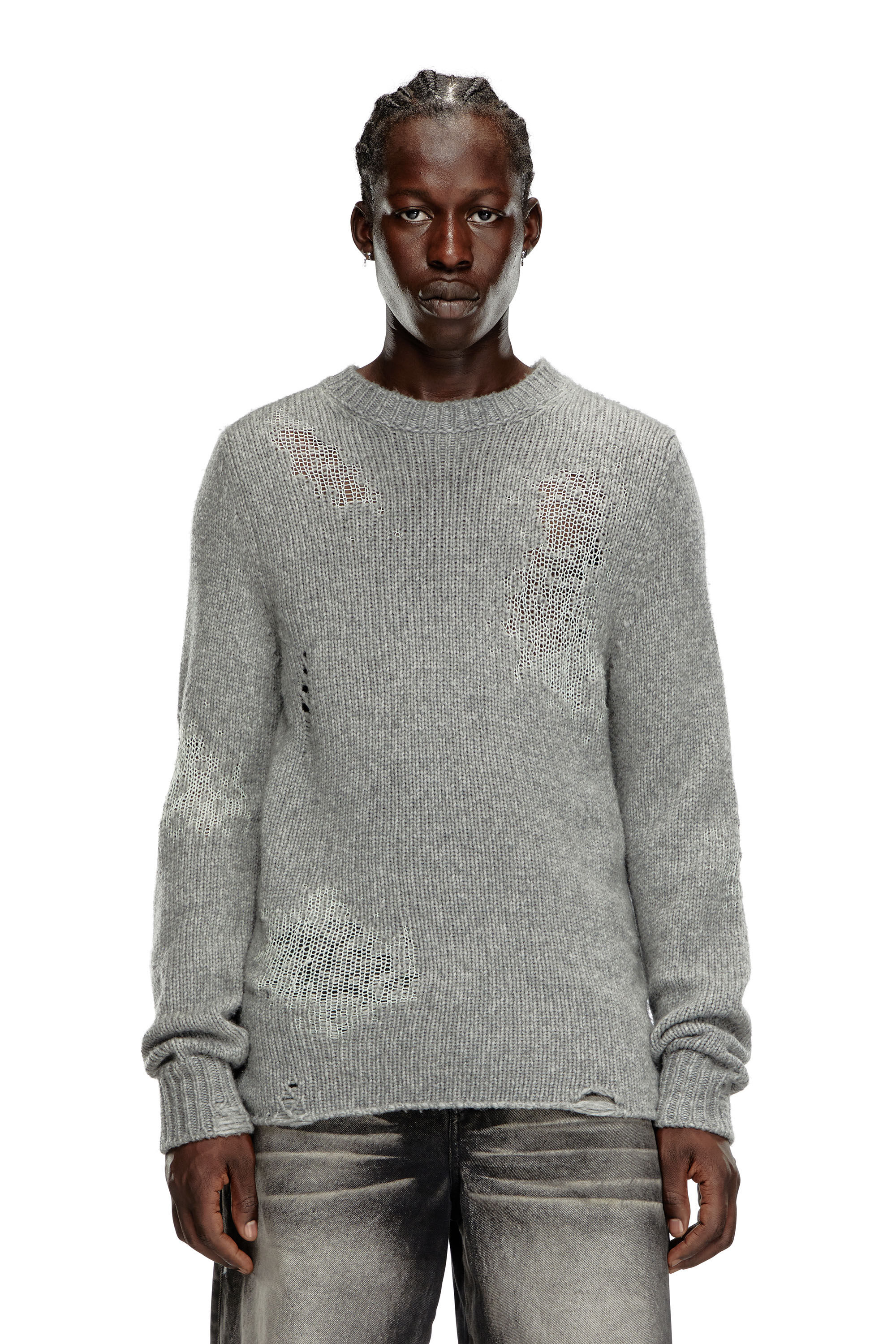 Diesel - K-NORMAN, Maglia distressed in misto lana Uomo in Grigio - 3