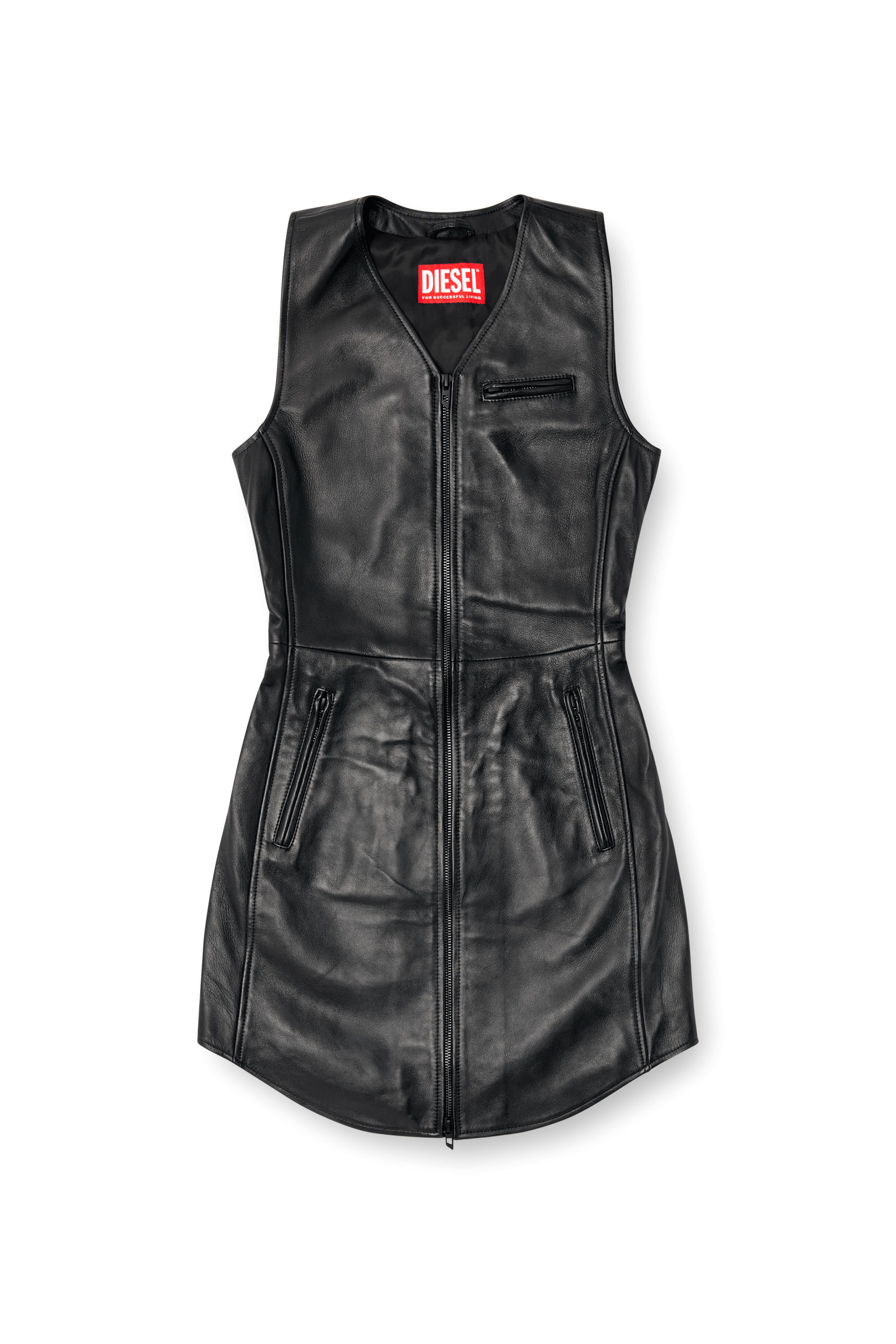 Diesel - L-ILITH, Abito corto in pelle con zip Donna in Nero - 2