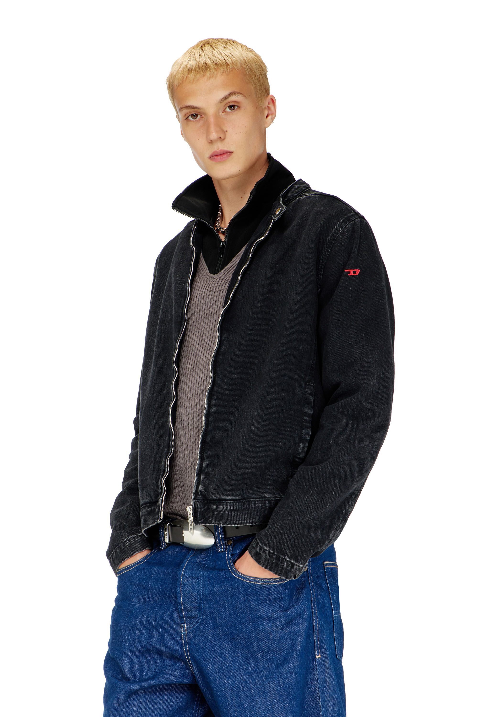 Diesel - D-GLORY, Giacca da motociclista in denim lavaggio clean Uomo in Nero - 3