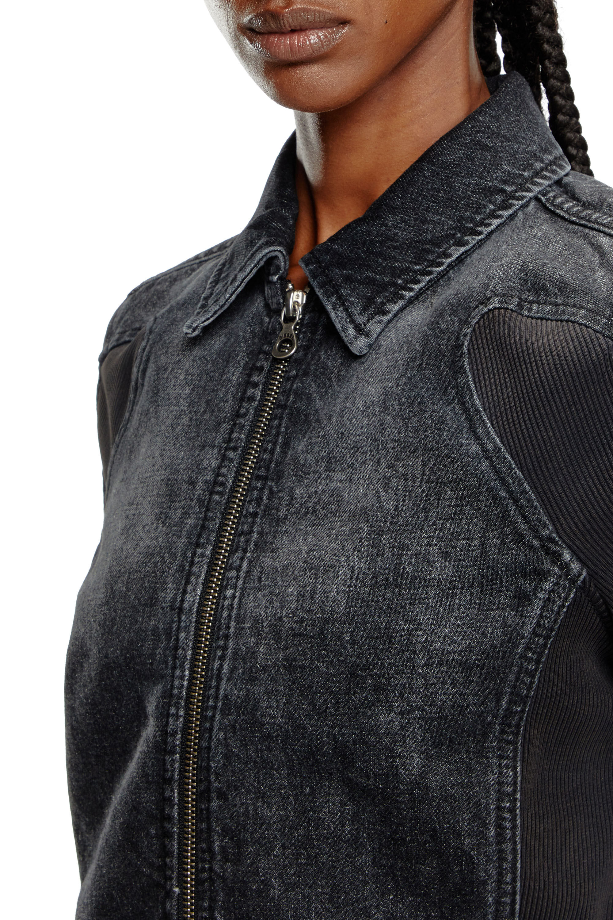 特別オファー | inserts ribbed with jacket denim Short Women's Black Diesel | ジャケット・アウター