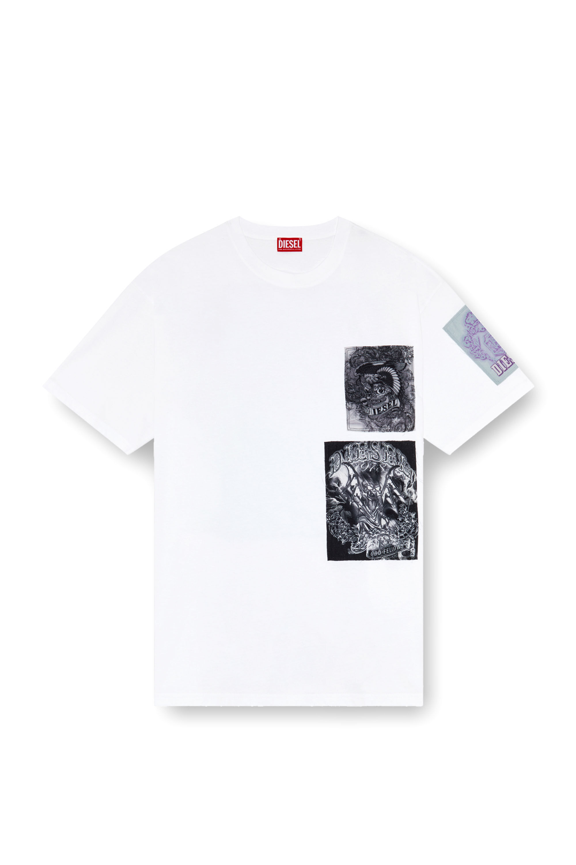 Diesel - T-BOXT-SLITS-Q10, Uomo T-shirt con patch stampate e sfrangiate in Bianco - Image 2