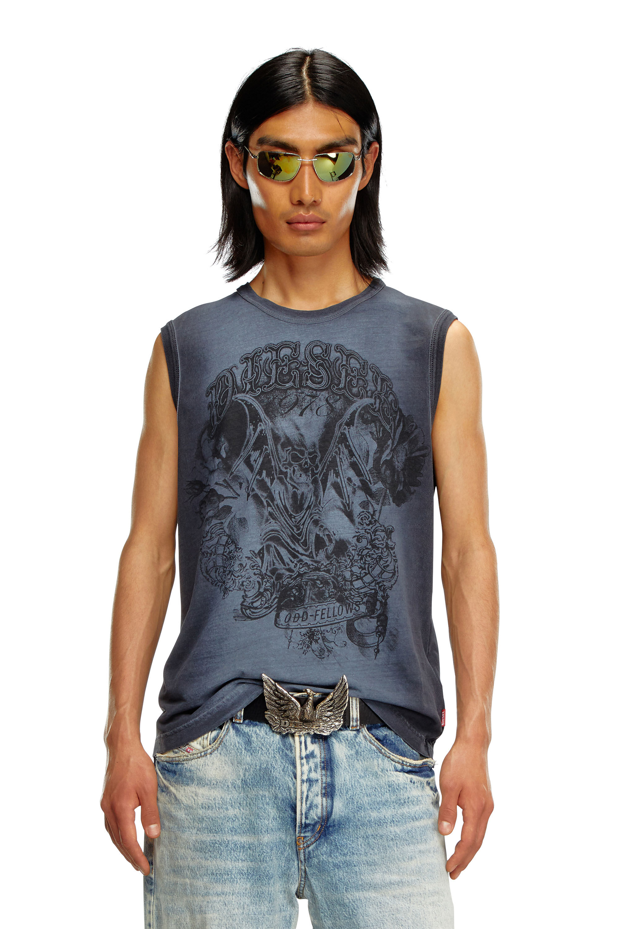 Diesel - T-BISCO-Q1, Man Faded tank top with graphic print in Blue - Image 3