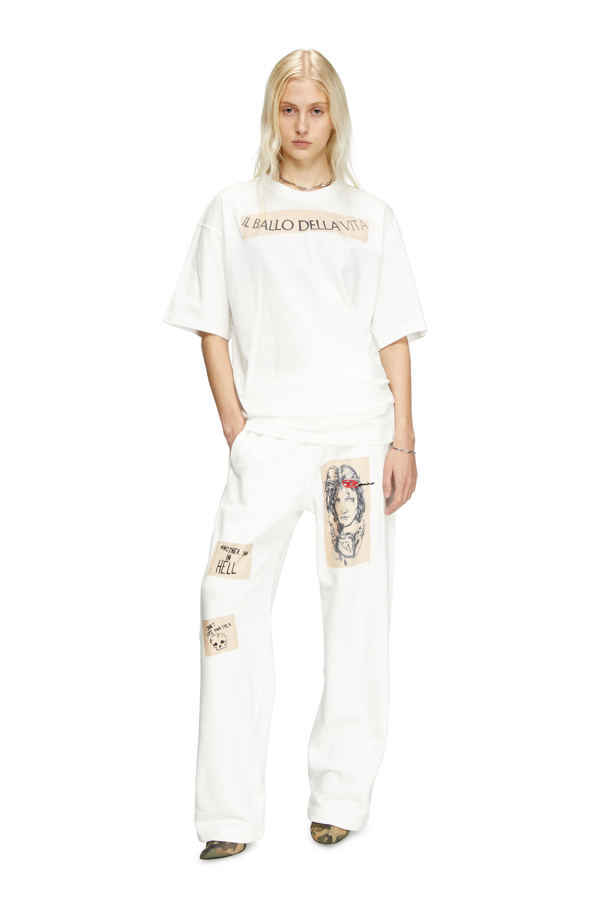 Diesel - T-BOXT-BALLO-DD, T-shirt con patch tattoo Unisex in Bianco - 6