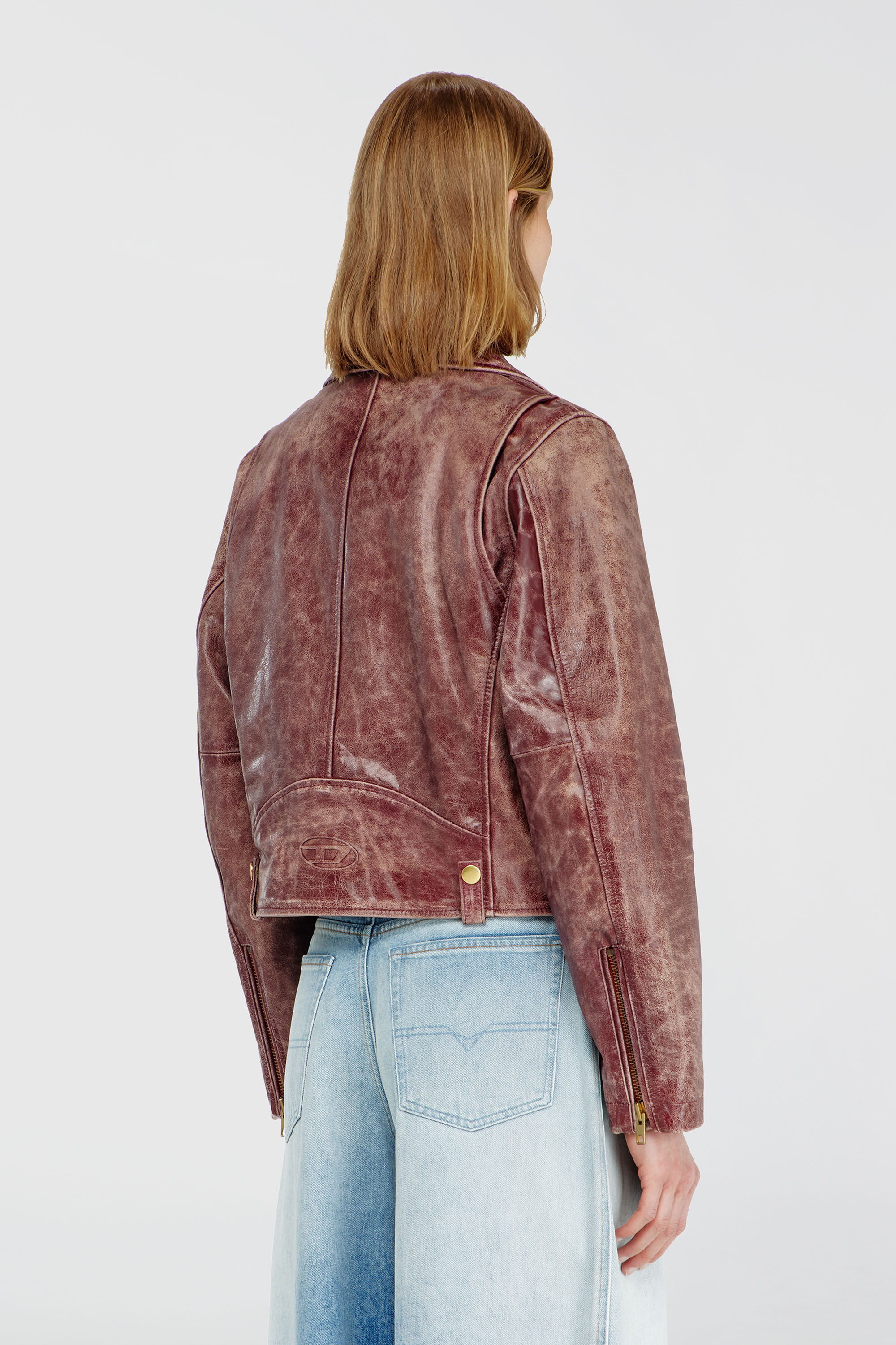 Diesel - L-UNATIC-T1, Giacca biker in pelle lavorata Donna in Rosso - 4