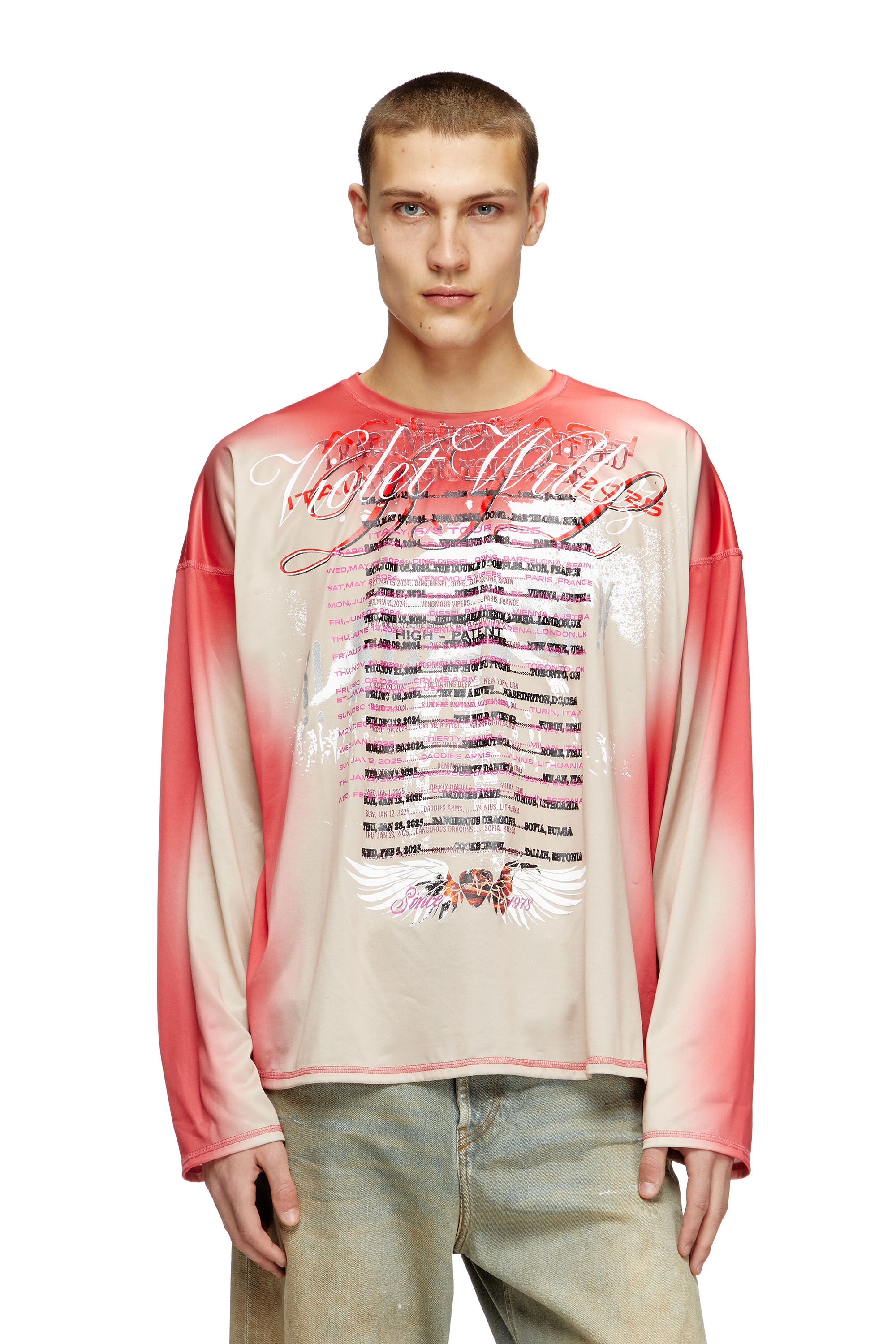 Diesel - T-OLAVI-BB, T-shirt a maniche lunghe in tech-jersey con stampa DJ Unisex in Rosa - 3