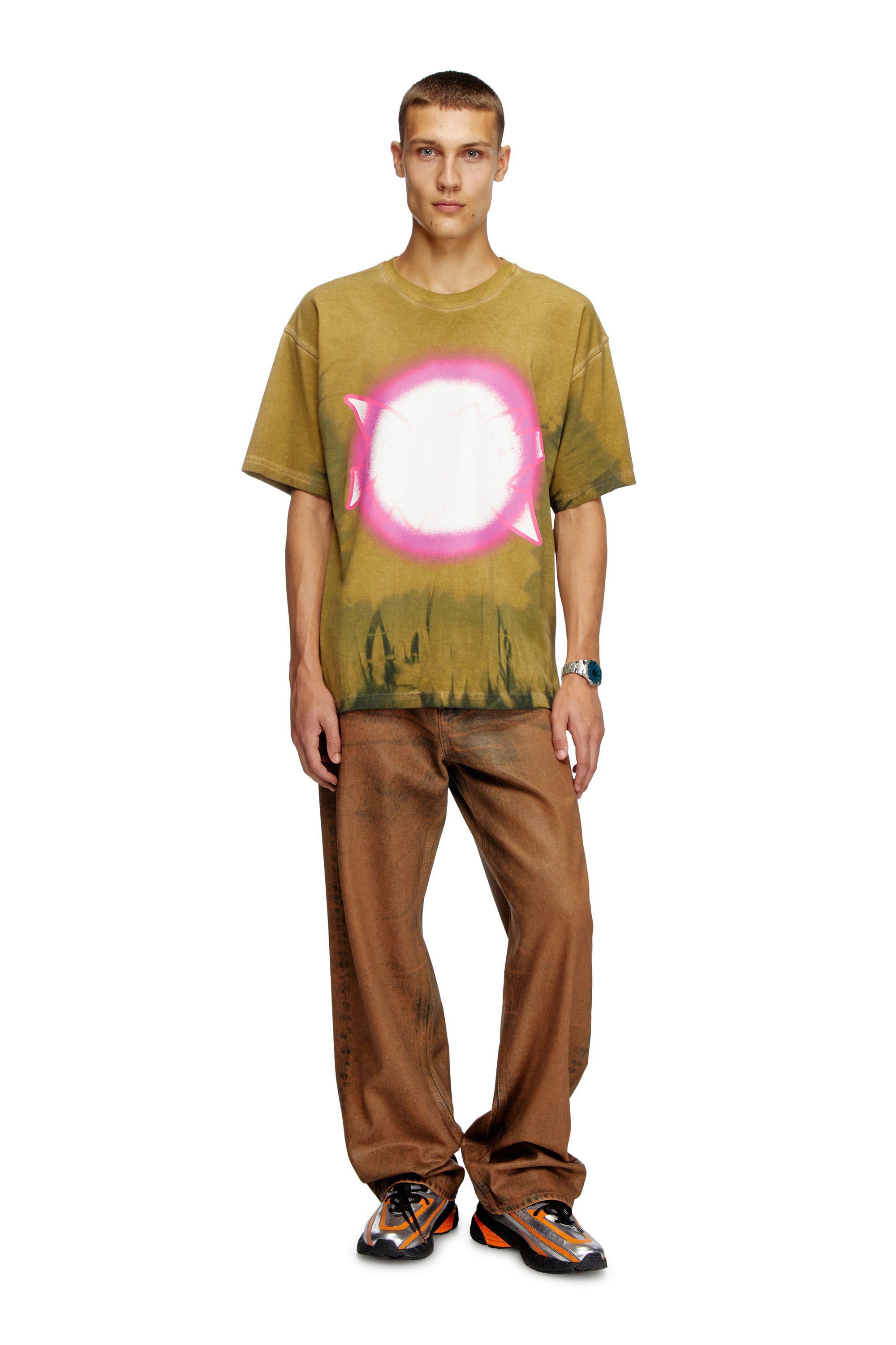Diesel - T-BOXT-R24, T-shirt tie-dye con stampa spotlight Uomo in Marrone - 1
