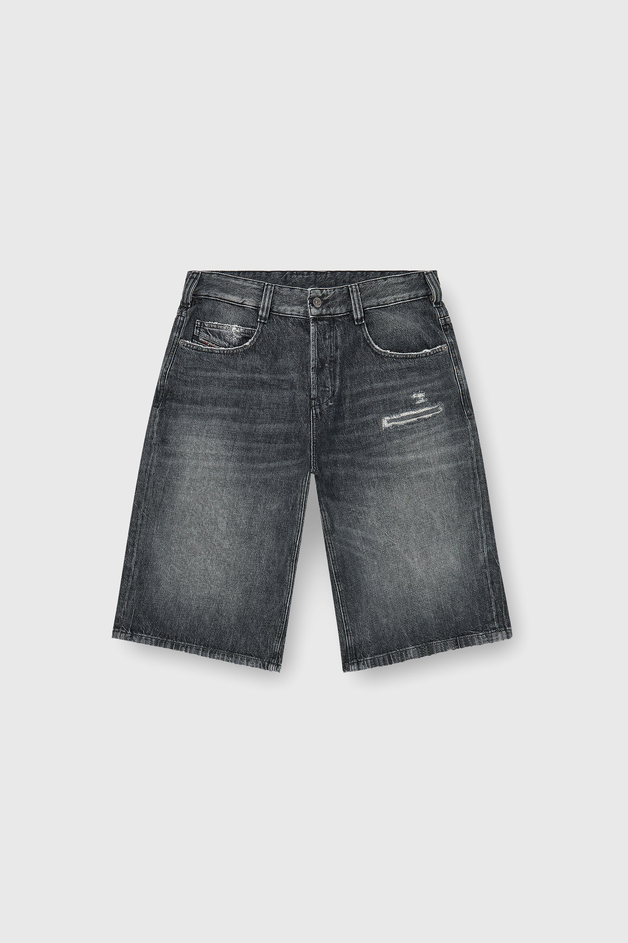 Diesel - D-ENIM-M-SHORT, Pantaloni corti relaxed in denim con rotture Unisex in Grigio - 2