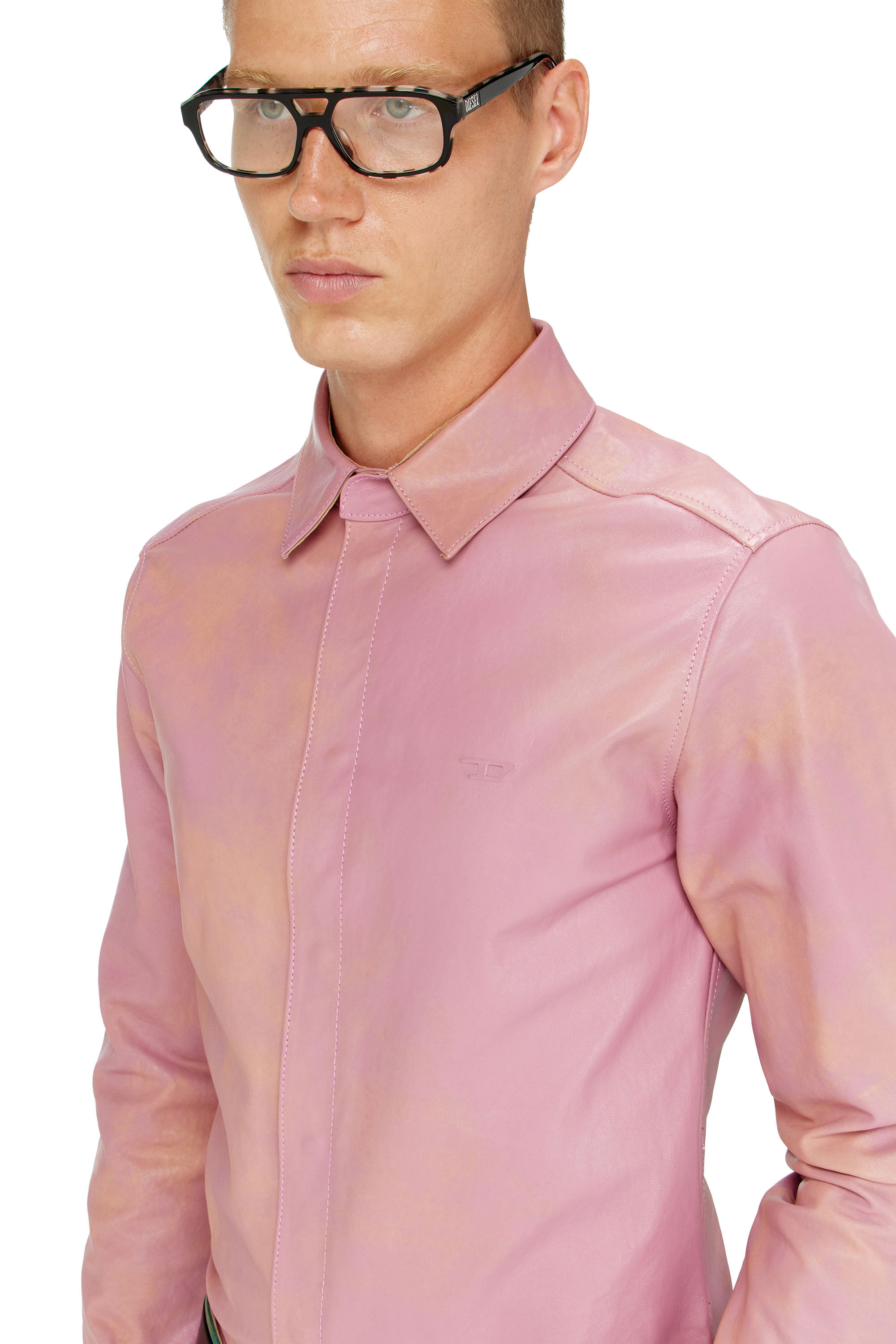 Diesel - S-CIRT, Camicia in pelle lavorata Uomo in Rosa - 4