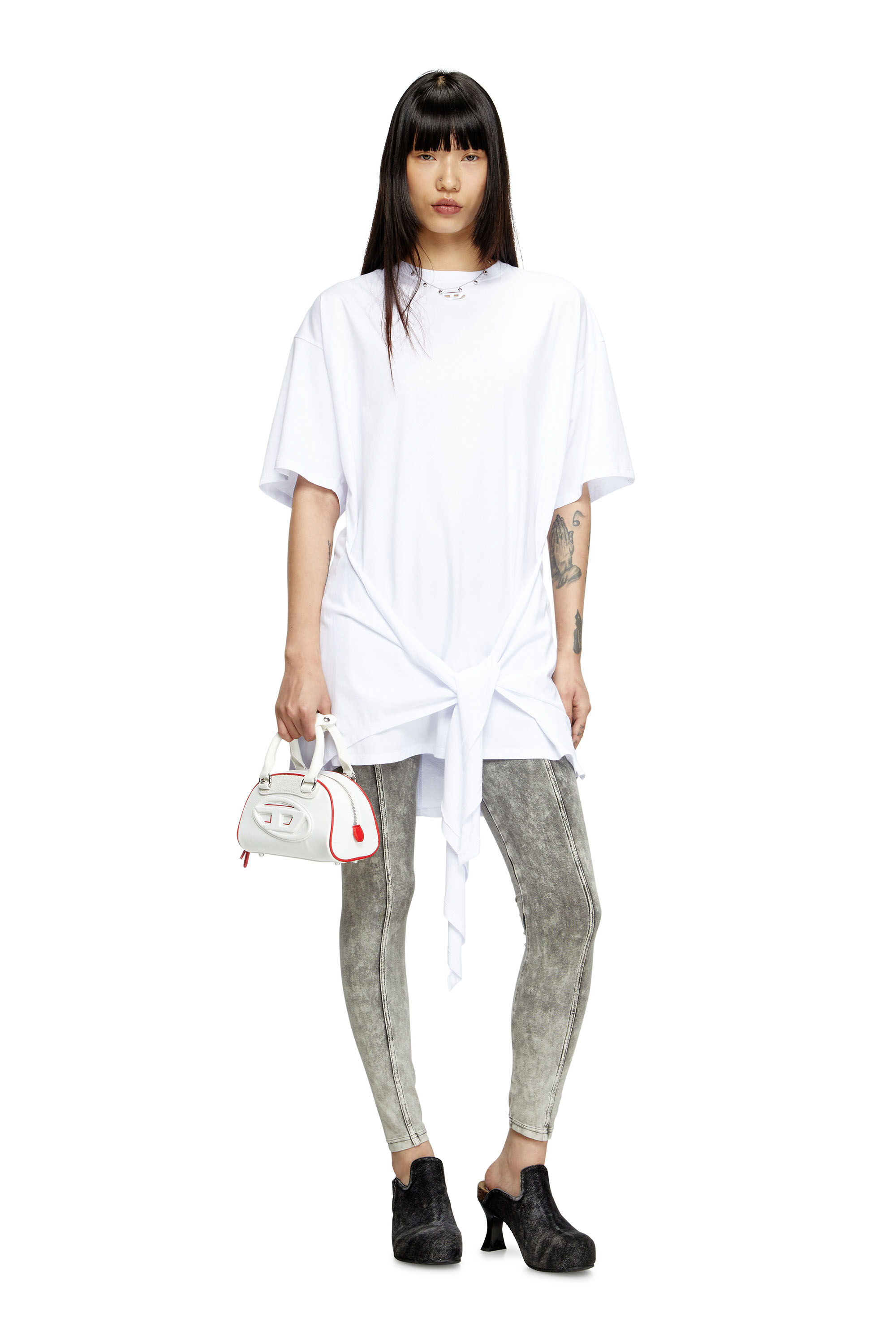 Diesel - D-EIVOR, Abito T-shirt con nodo frontale Donna in Bianco - 1