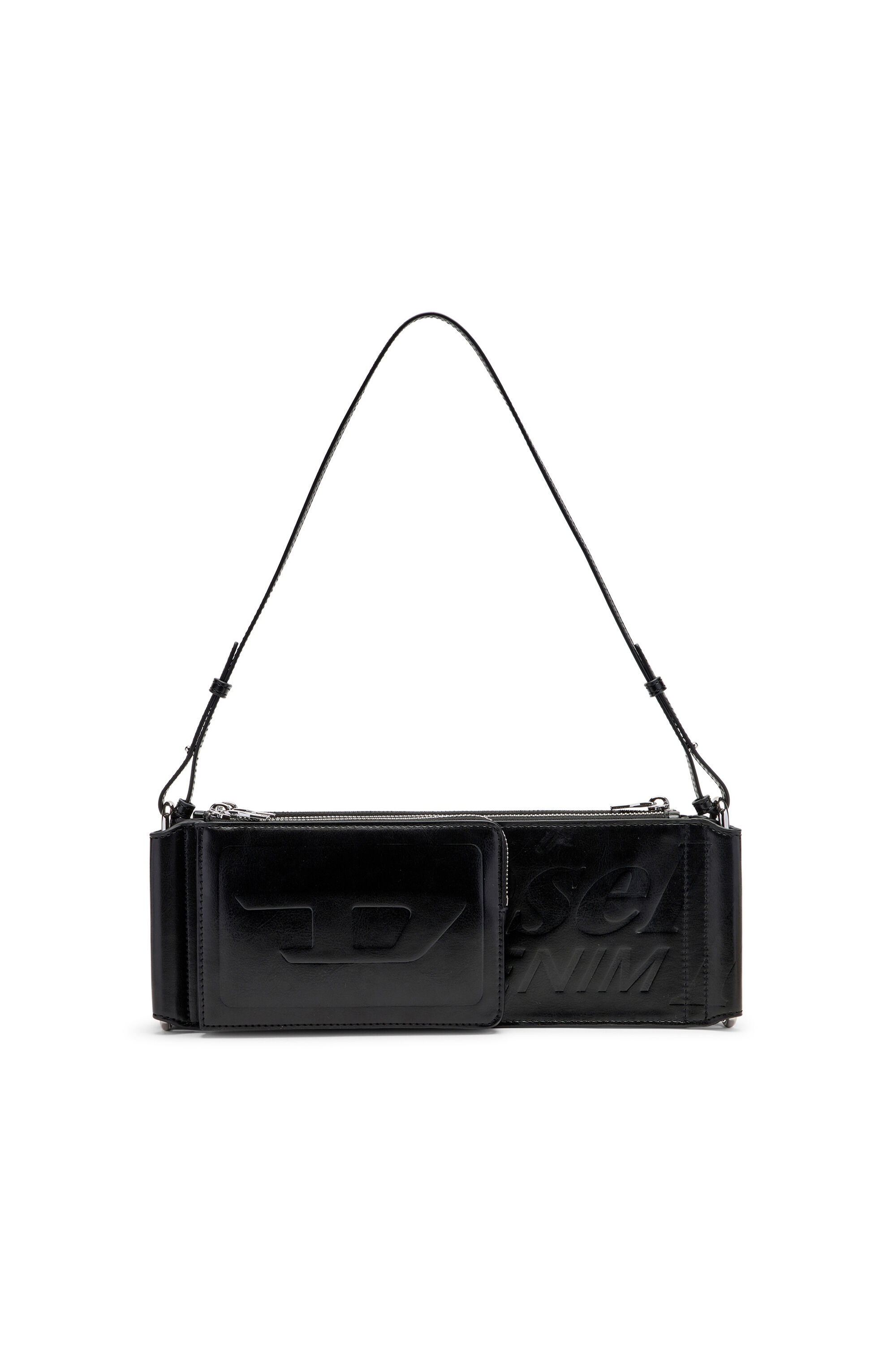 Diesel - FLAG-D SHOULDER BAG X, Flag-D-Borsa a spalla trasformabile con logo a rilievo Unisex in Nero - 1