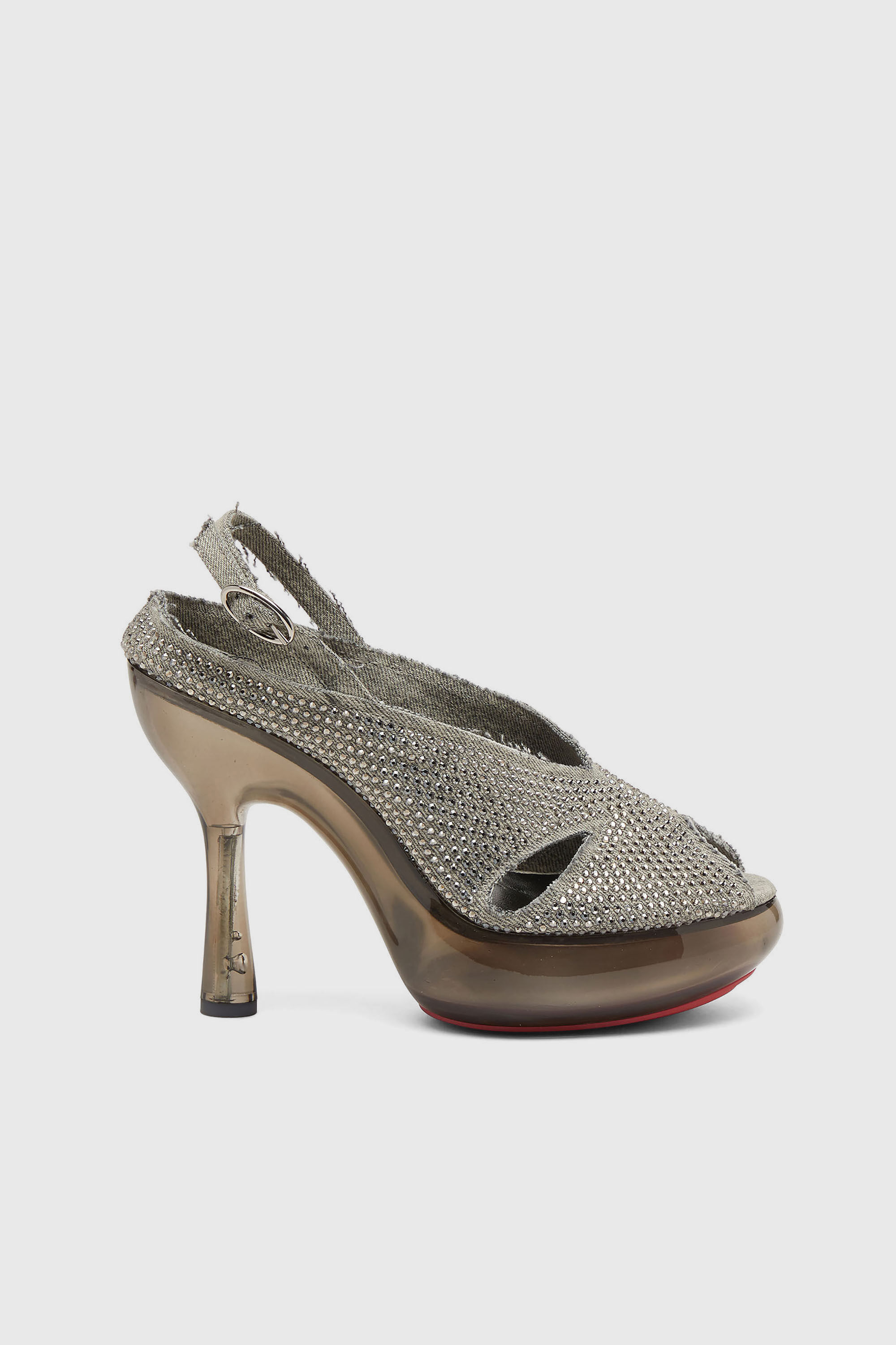 Diesel - D-LAKE PLATFORM SDL, D-Lake-Sandali platform in denim con strass e plexiglass Donna in Grigio - 1