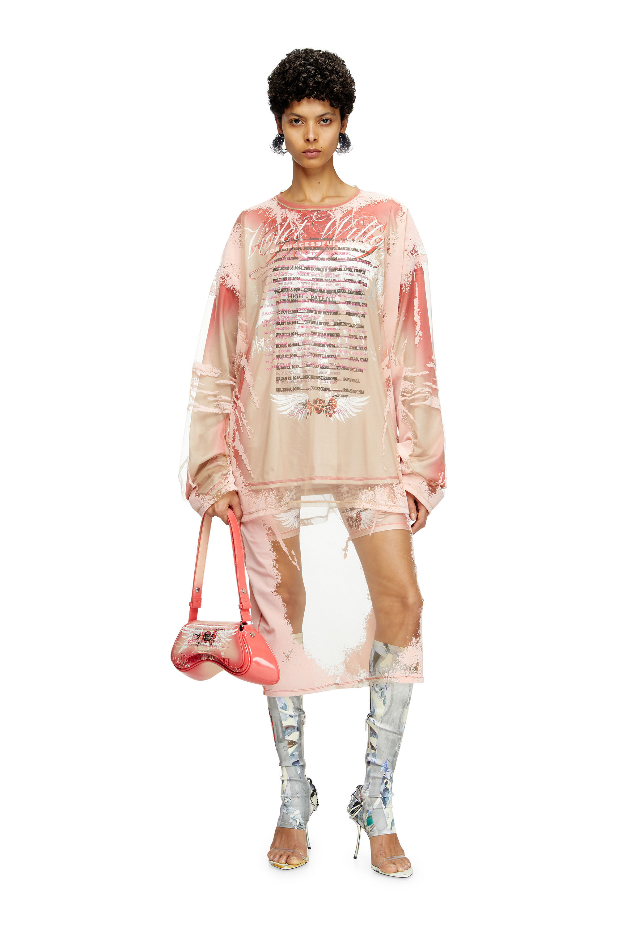 Diesel - O-LYAC, Gonna midi a strati con stampa DJ Donna in Rosa - 1