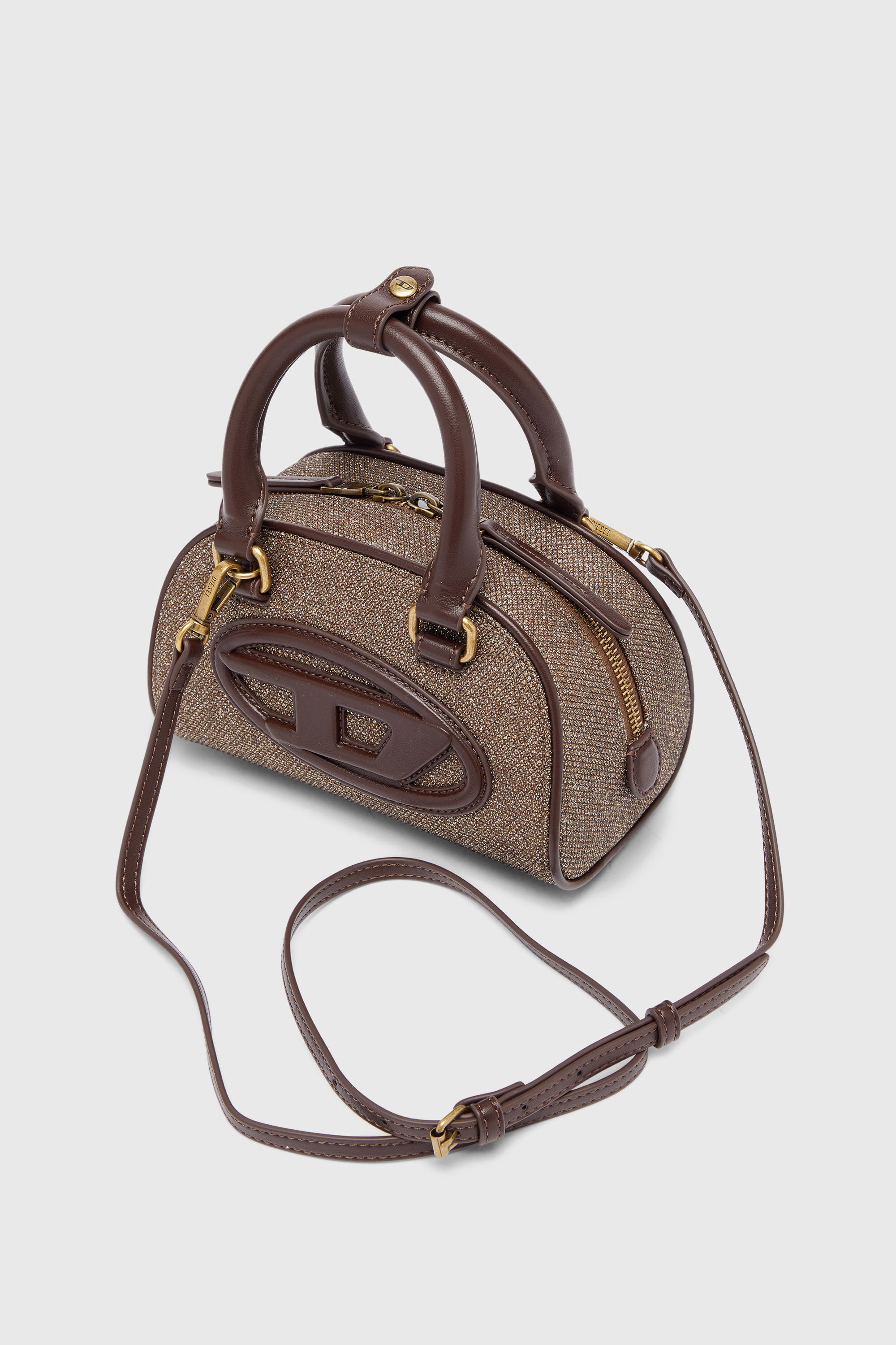 Diesel - 1DR DOME CROSSBODY, 1DR Dome - Borsa bowling piccola in tessuto lurex Donna in Marrone - 5