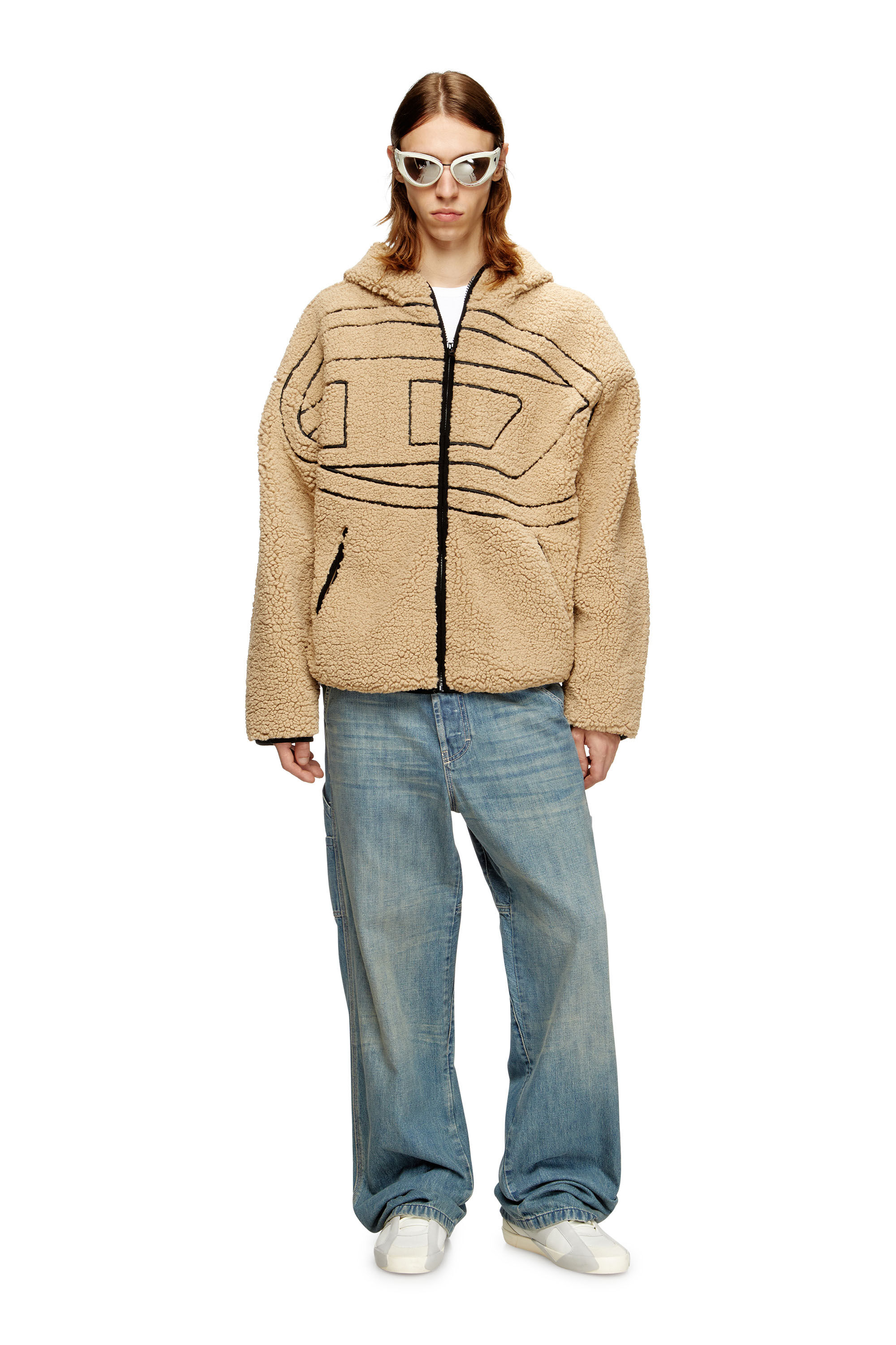 Diesel - S-ZAT, Felpa teddy con cappuccio Uomo in Beige - 1