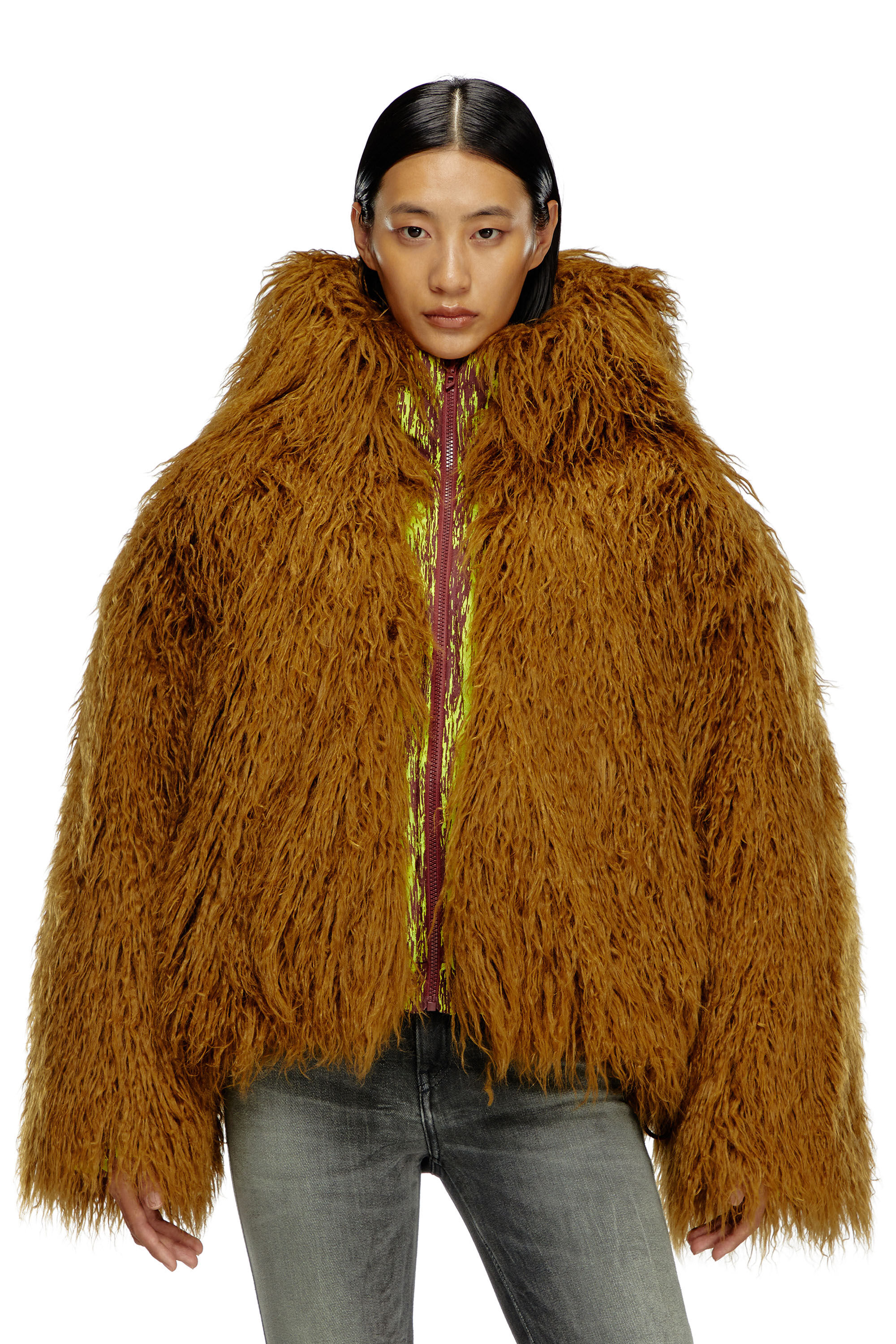 Diesel - W-ASABI, Giacca reversibile in dévoré e shaggy fur Donna in Marrone - 3