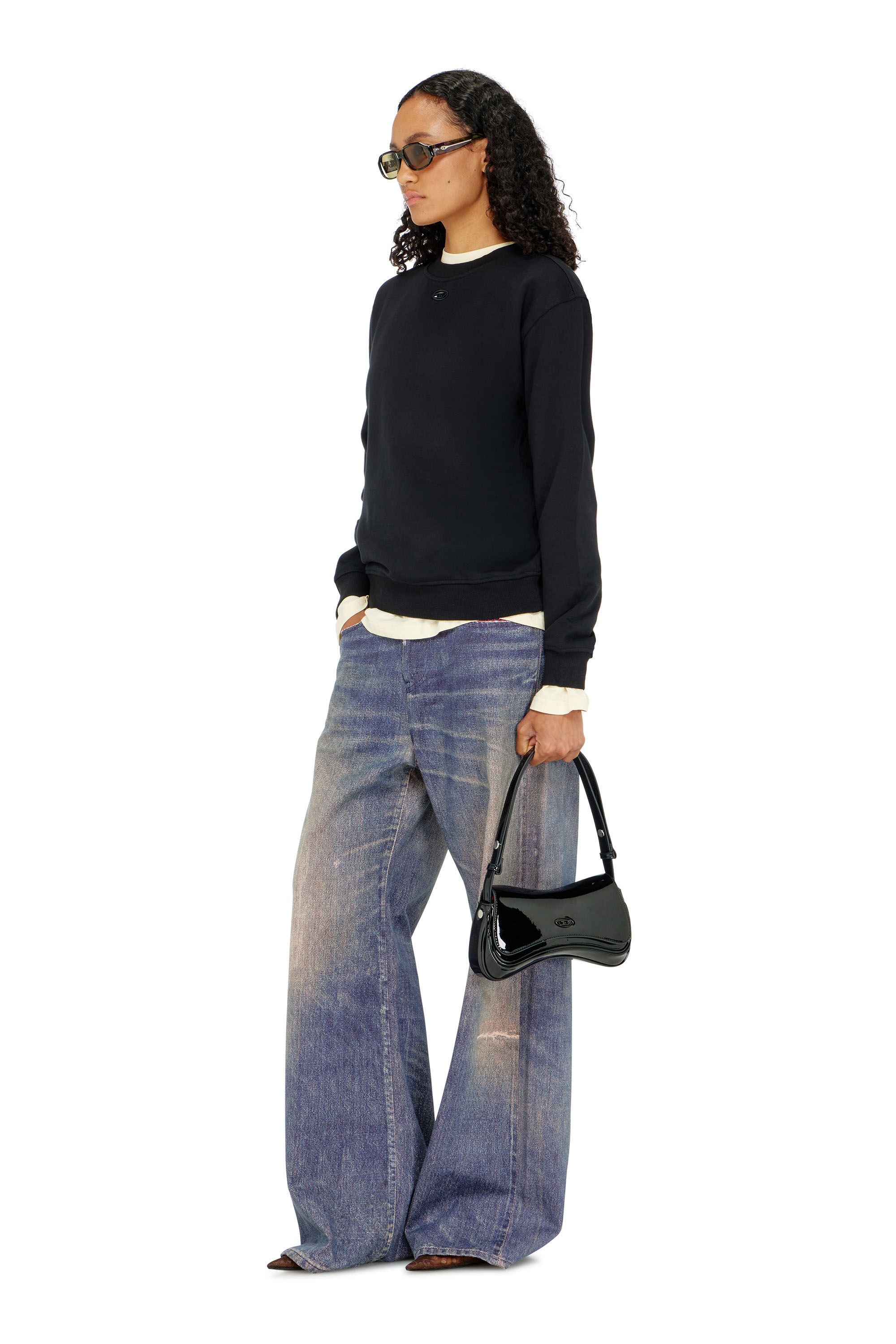 Diesel - F-NORMY-OD, Felpa in cotone con ricamo Oval D Donna in Nero - 1