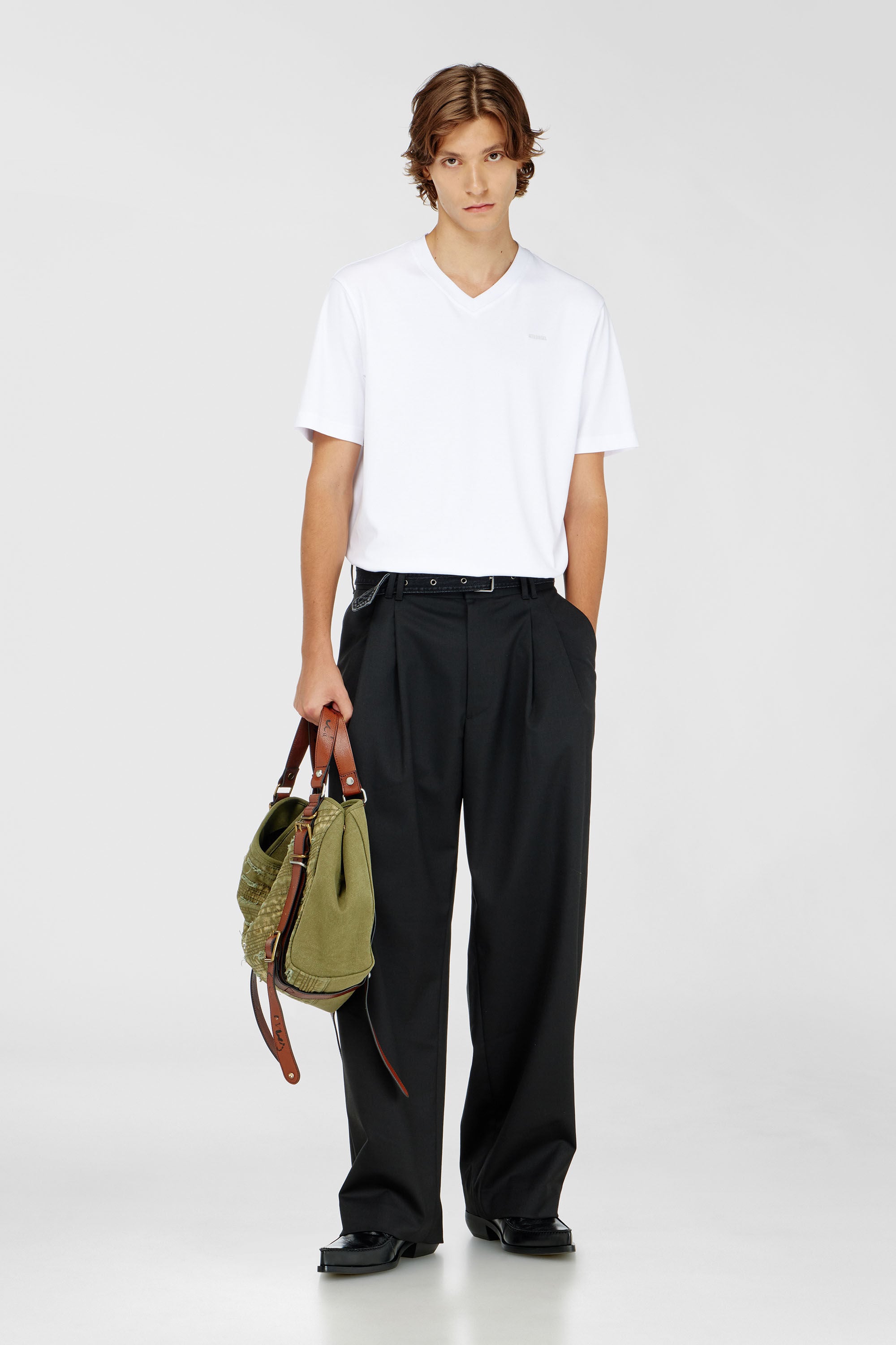 Diesel - T-ADJUST-V-MICRODIV, T-shirt con scollo a V con micro ricamo logo Uomo in ToBeDefined - 1