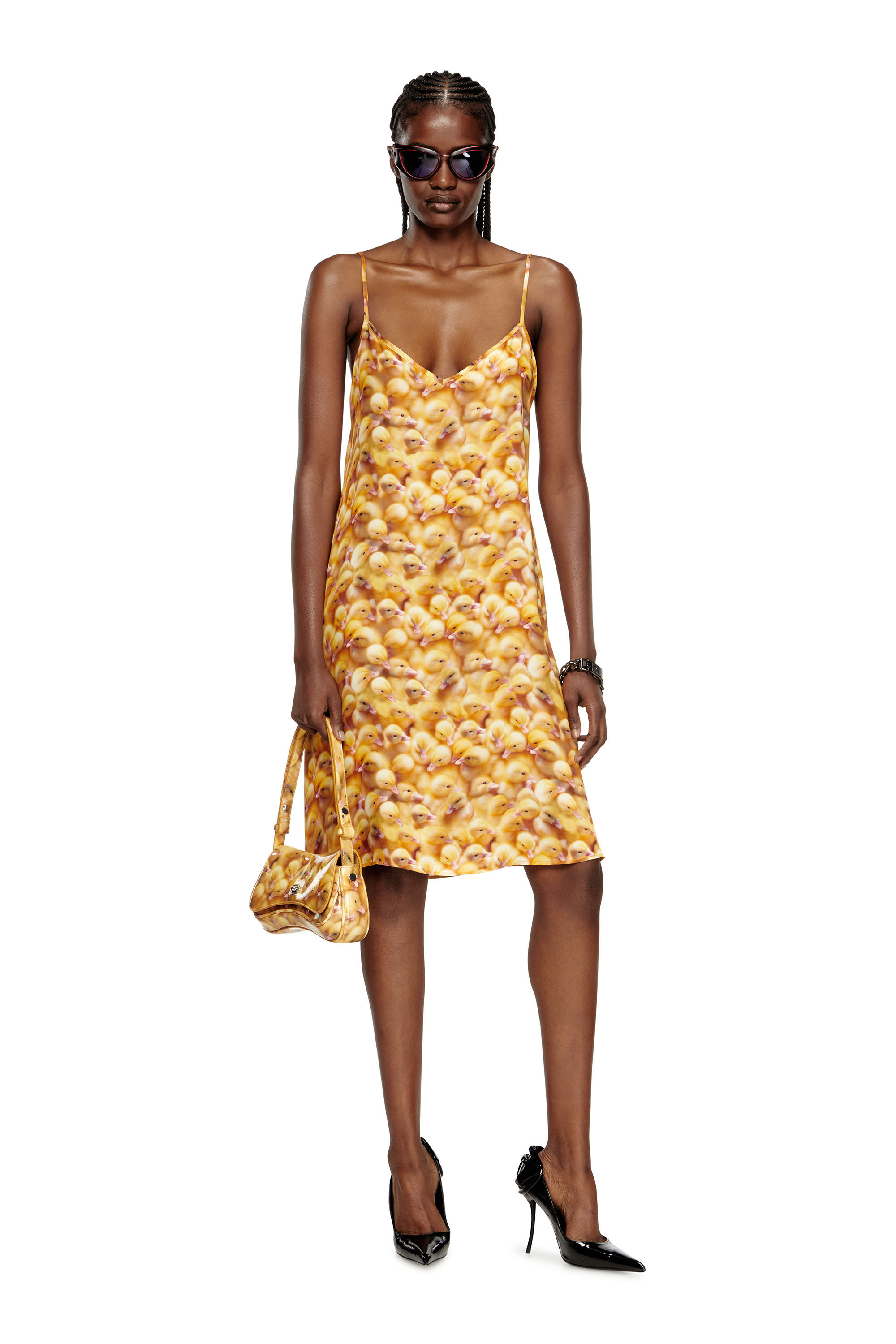 Diesel - D-ULCET, Vestito mini in viscosa con stampa all-over Donna in Giallo - 1