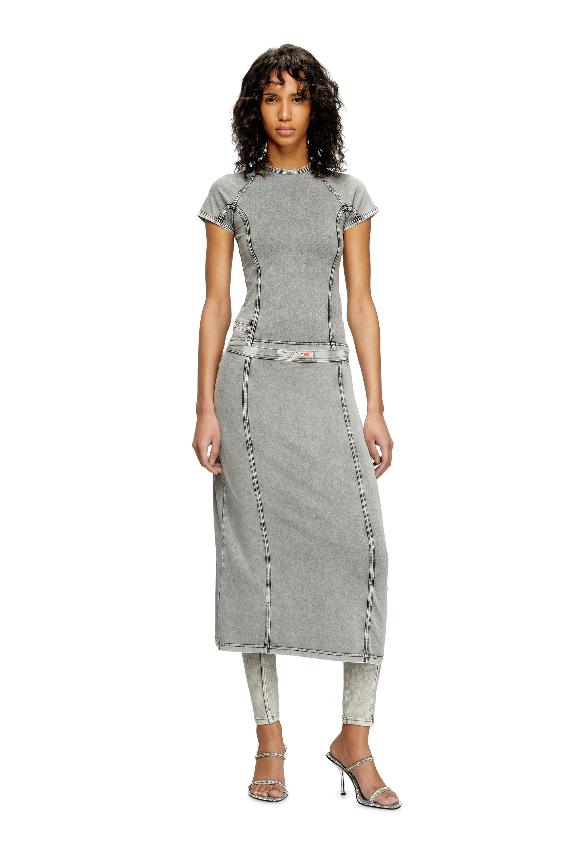 Diesel - T-LYNNE, Top in jersey stretch effetto denim Donna in Grigio - 1