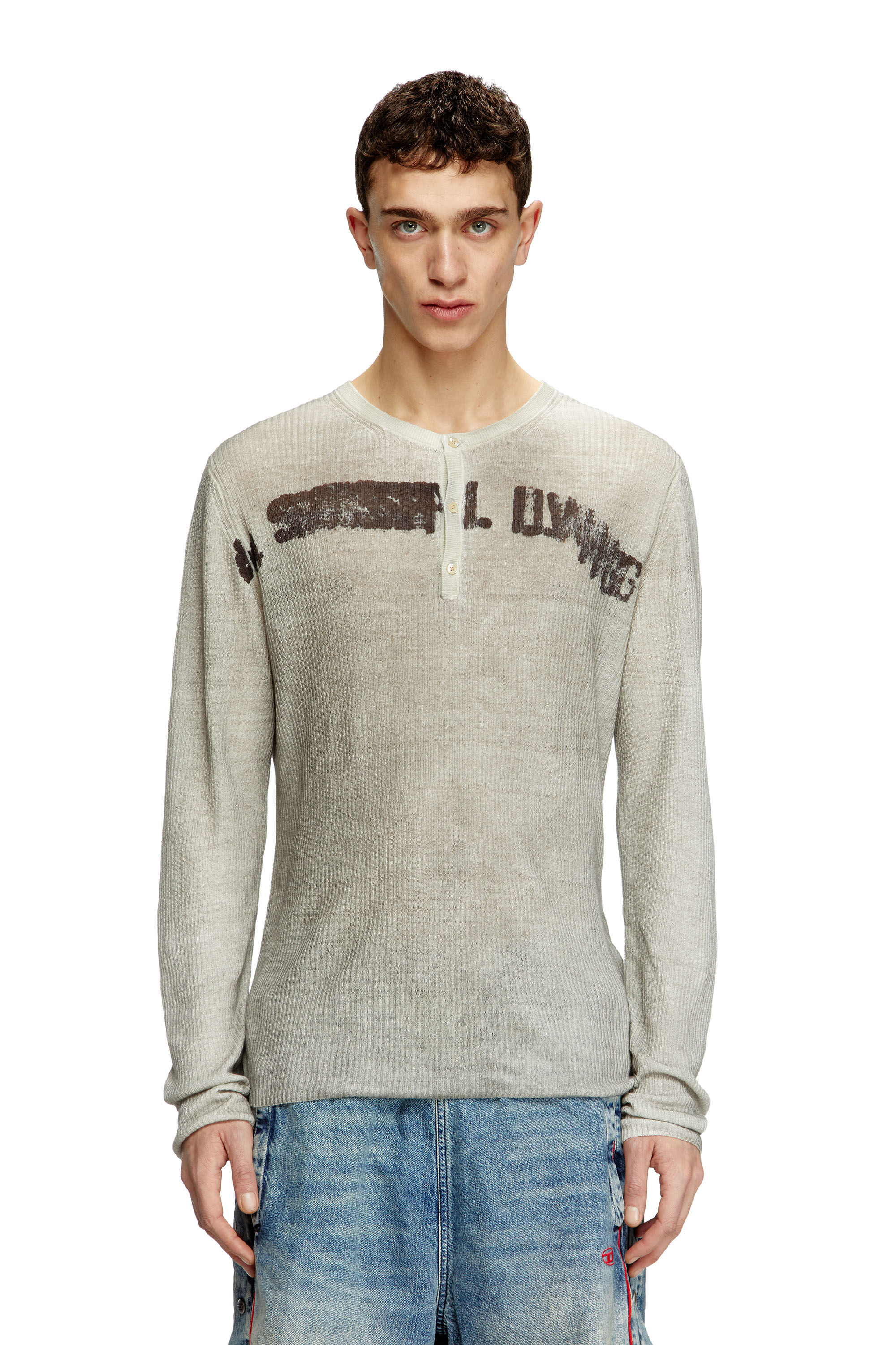 Diesel - K-ROBBY, Maglia Henley in lino effetto dirt Unisex in Beige - 3