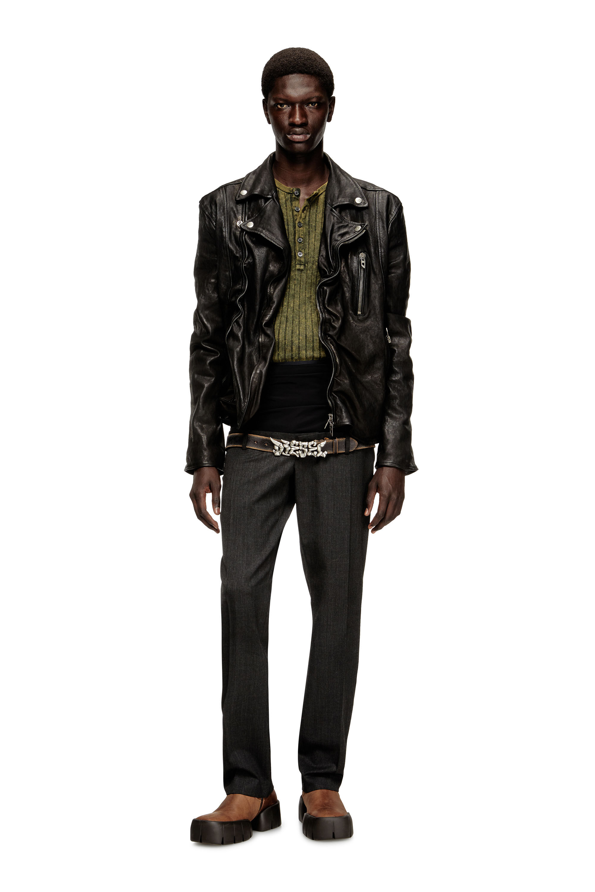 Diesel - T-ALLY, Top Henley a coste in jersey trattato Uomo in Verde - 1