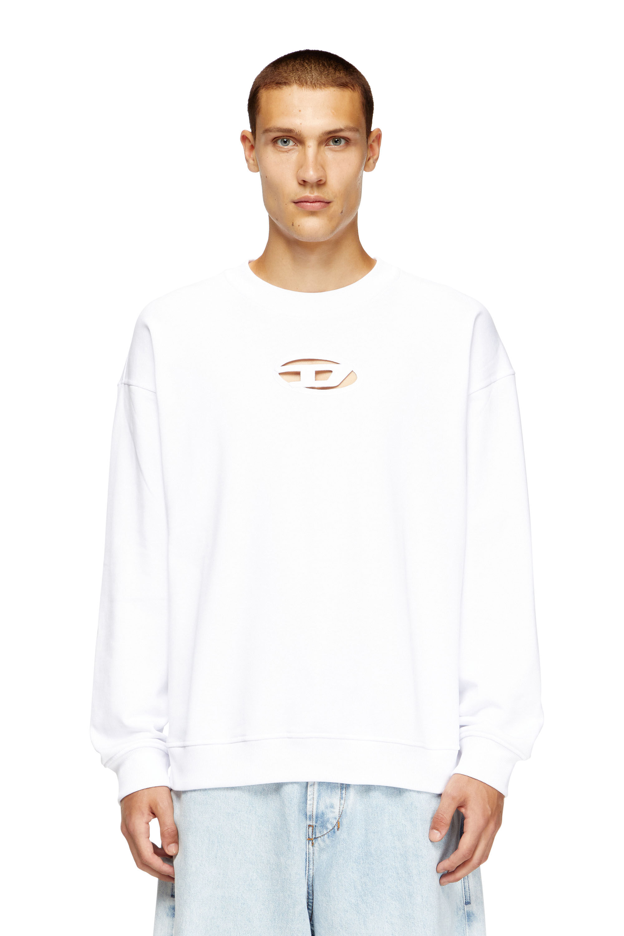 Diesel - S-BOXT-OD, Felpa con logo Oval D cut-out Uomo in Bianco - 3