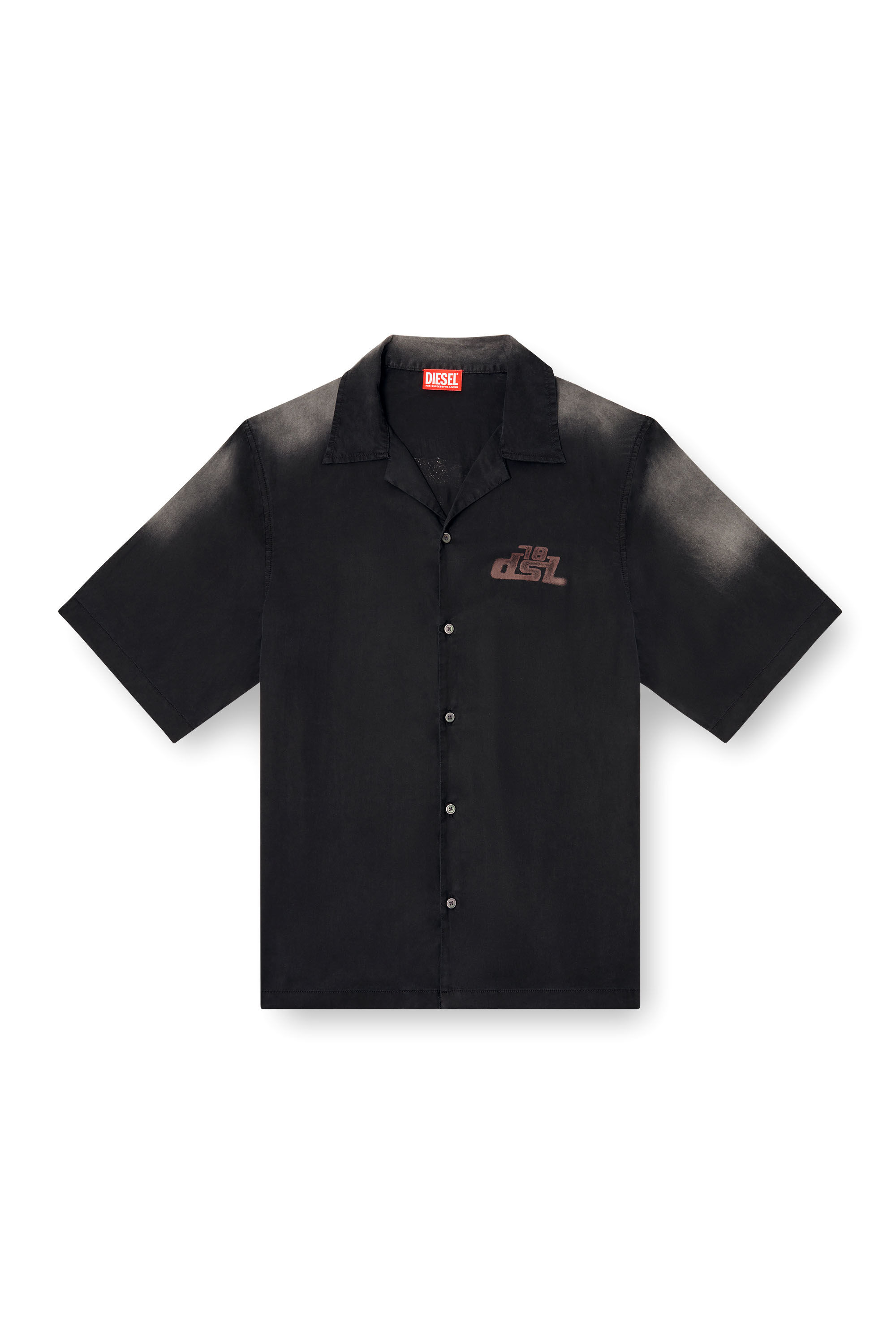 Diesel - S-ELLY, Camicia bowling sfumata con stampe logo Uomo in Nero - 2