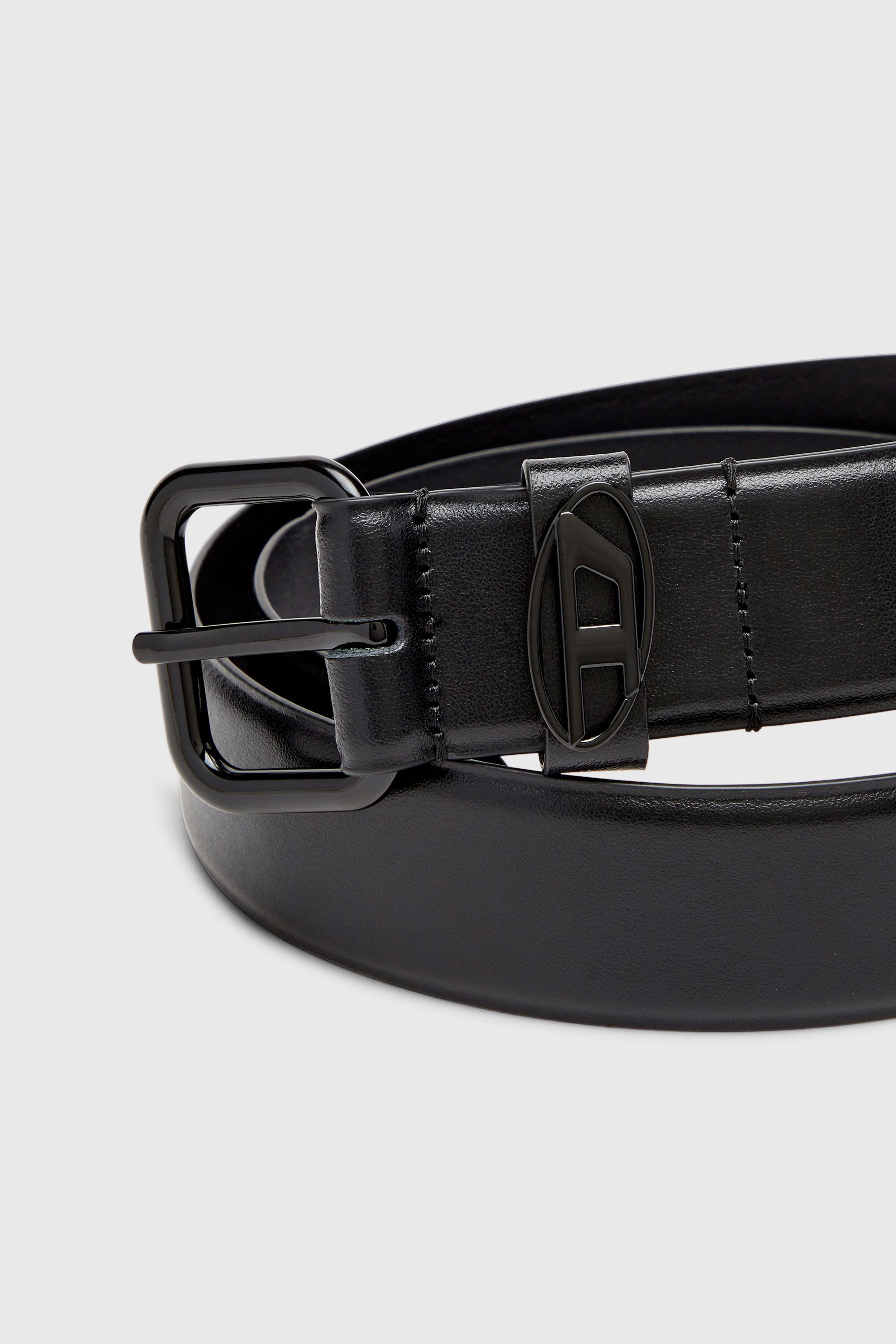 Diesel - B-1DR OVAL D LOOP, Cintura 3.9 cm in pelle con placca logo Unisex in Nero - 3