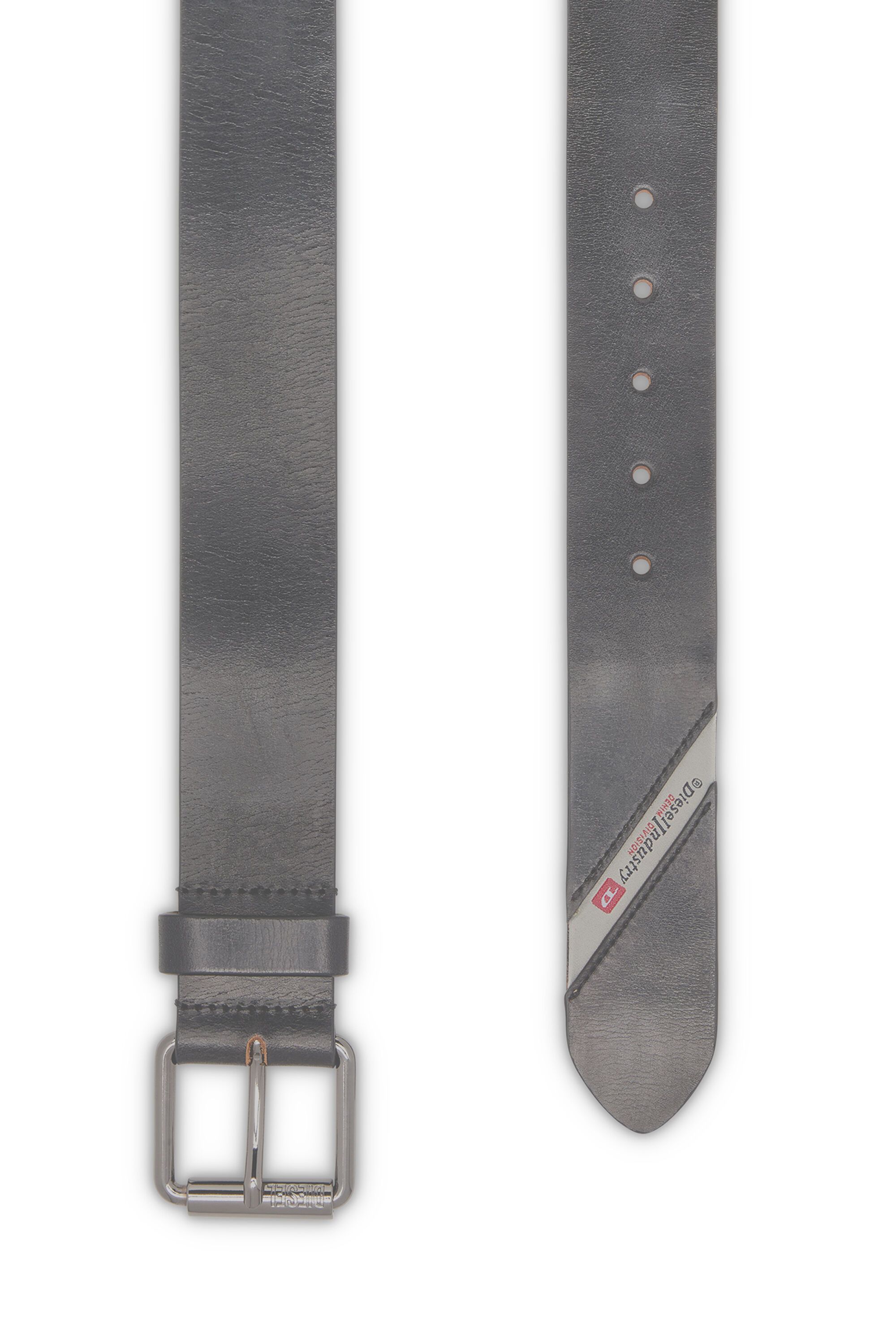 Diesel - B-FLAG, Cintura in pelle con logo diagonale Uomo in Nero - 2
