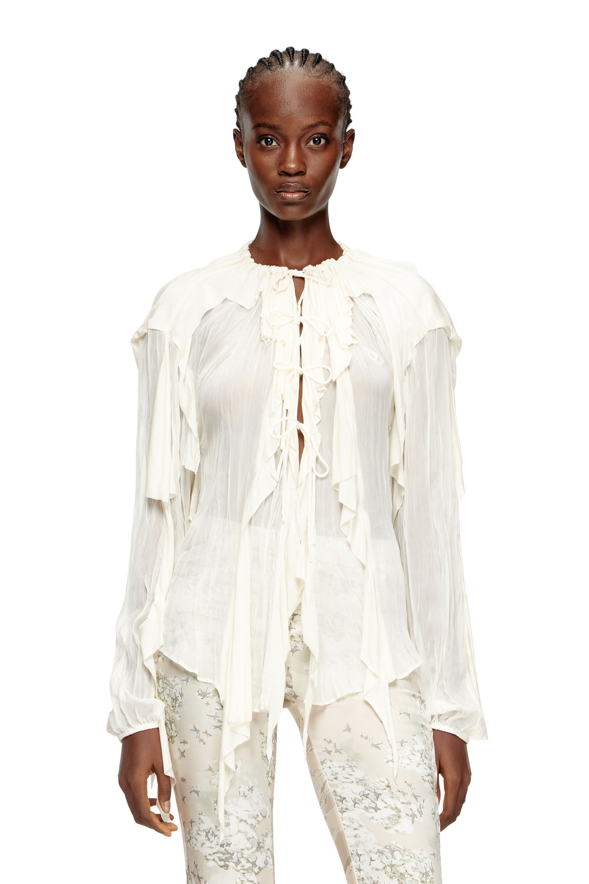 Diesel - C-LASSY, Blusa con balze in mussola crinkle Donna in Bianco - 3