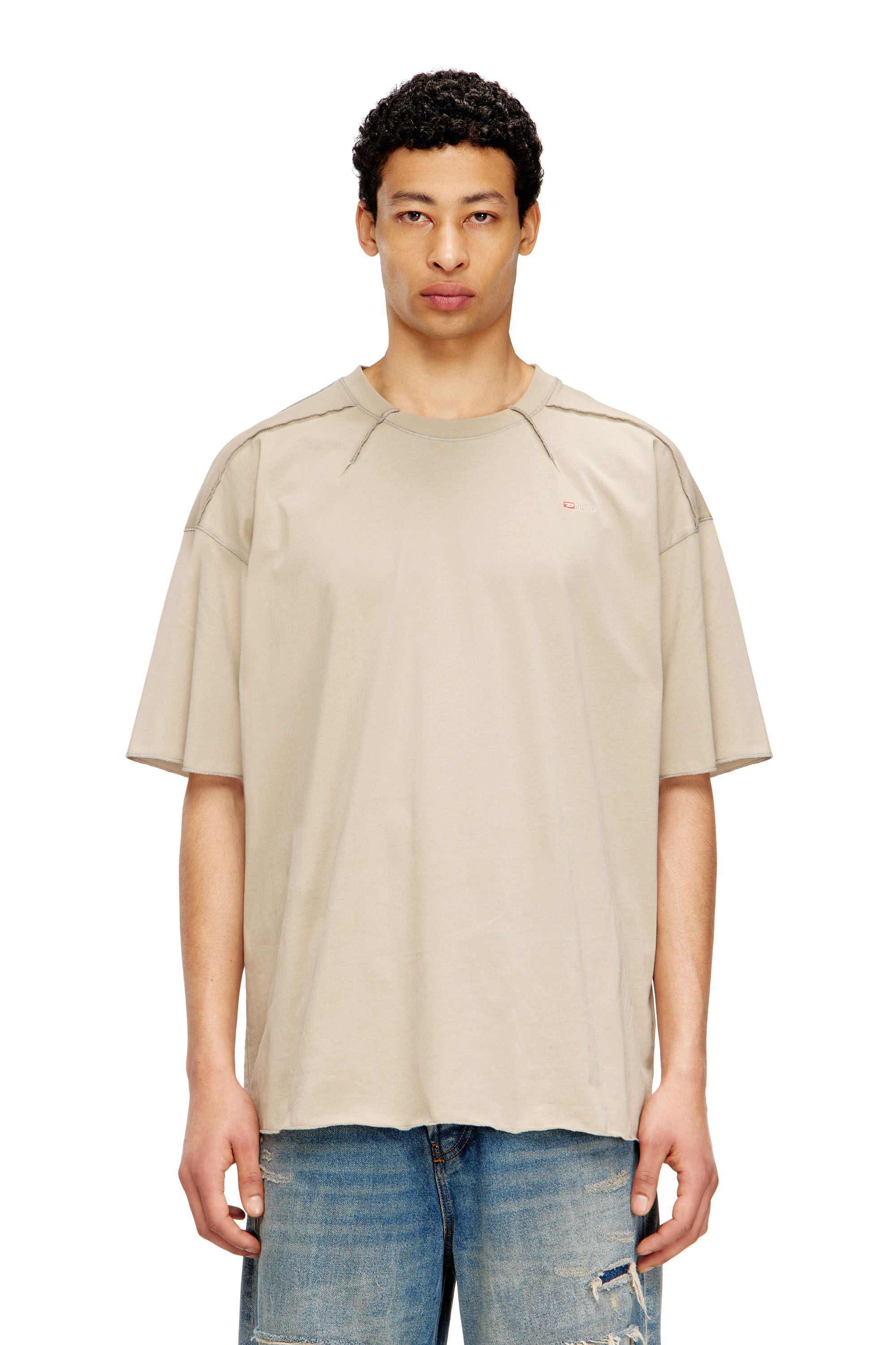 Diesel - T-CRAHOR-BOXT-T1, T-shirt in cotone con micro ricamo Uomo in Beige - 3