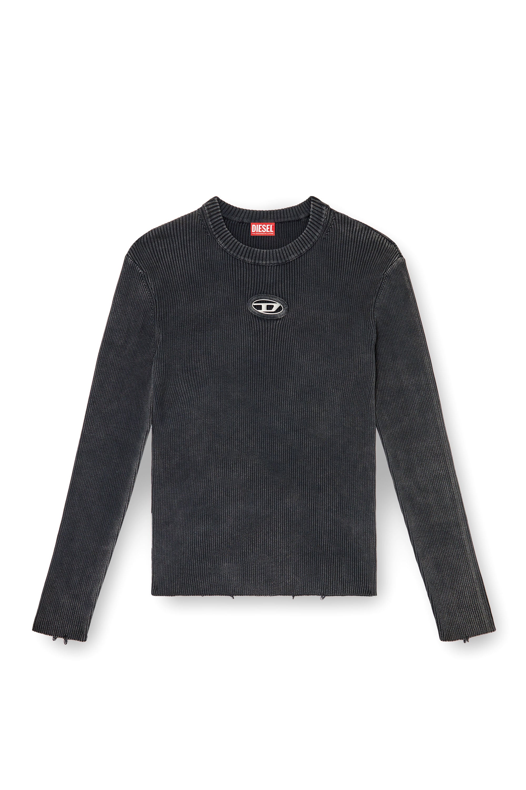 Diesel - K-DARIN-D, Maglia distressed con logo cut-out Uomo in Nero - 2