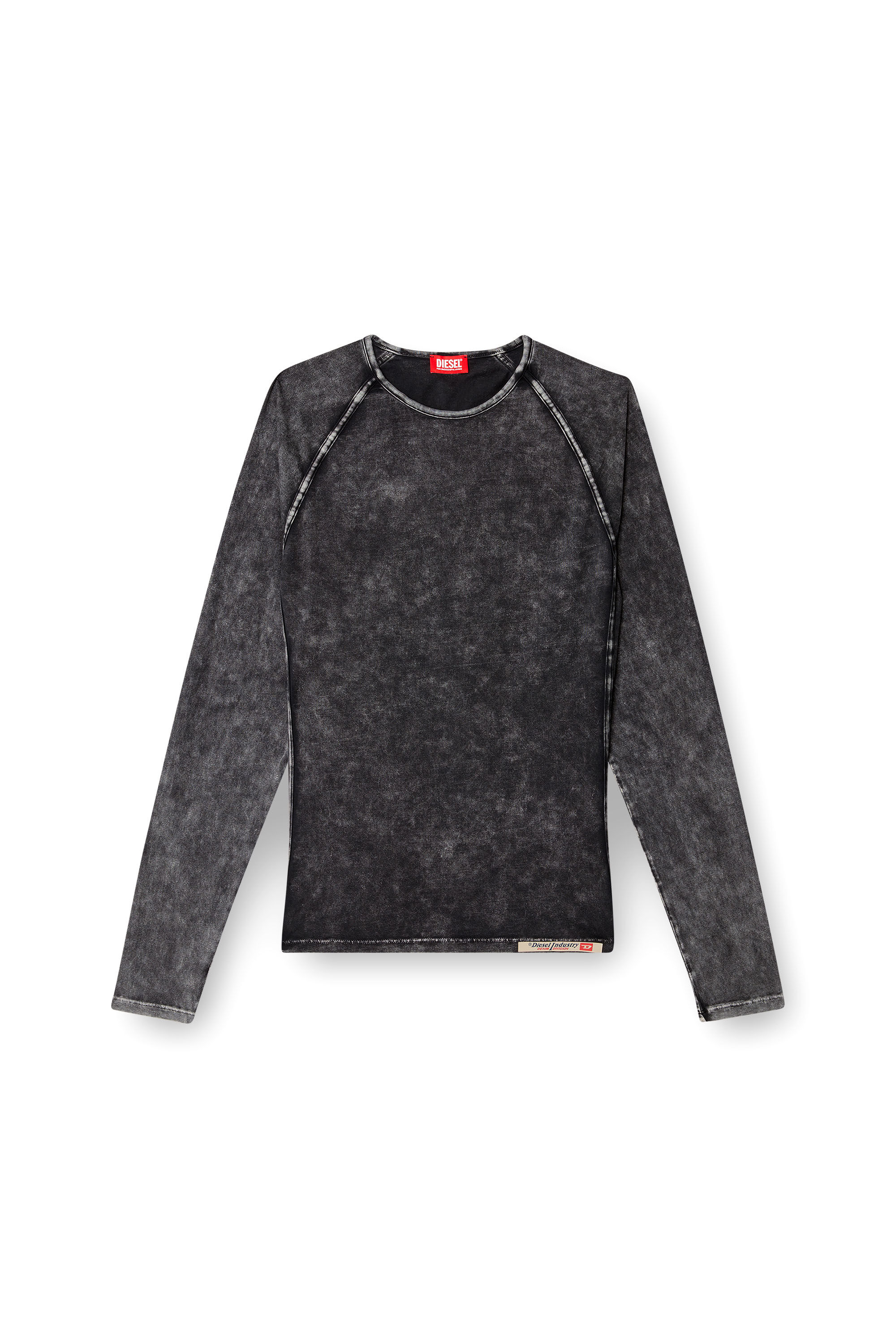 Diesel - EFREM-DNM, T-shirt a maniche lunghe effetto denim Uomo in Nero - 2