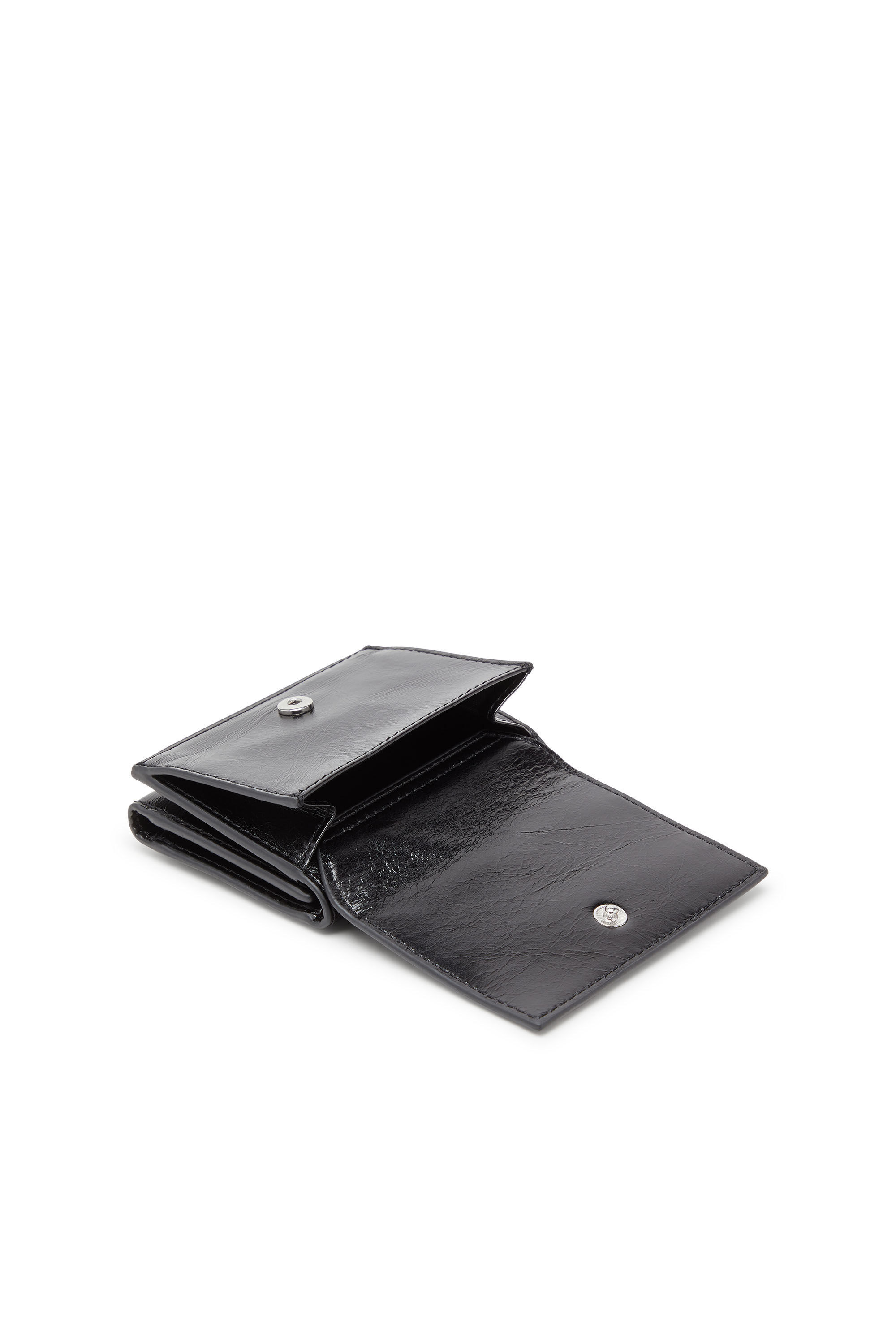 Diesel - TRI FOLD COIN XS II, Portafoglio tri-fold in pelle con motivo a catena goffrato Donna in Nero - 4