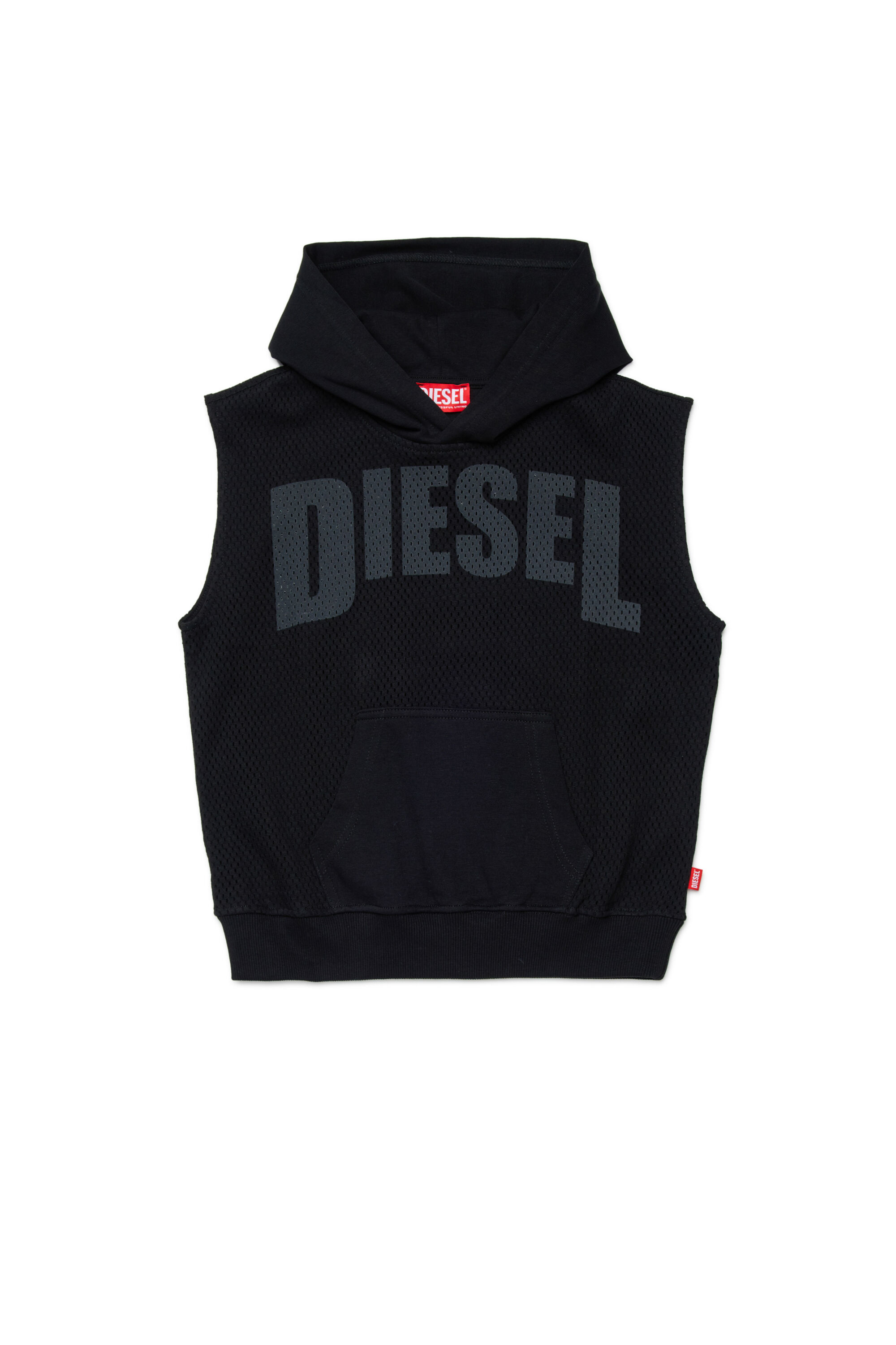 Diesel - SMESH OVER, Man's Sleeveless hoodie in cotton mesh in Black - 1