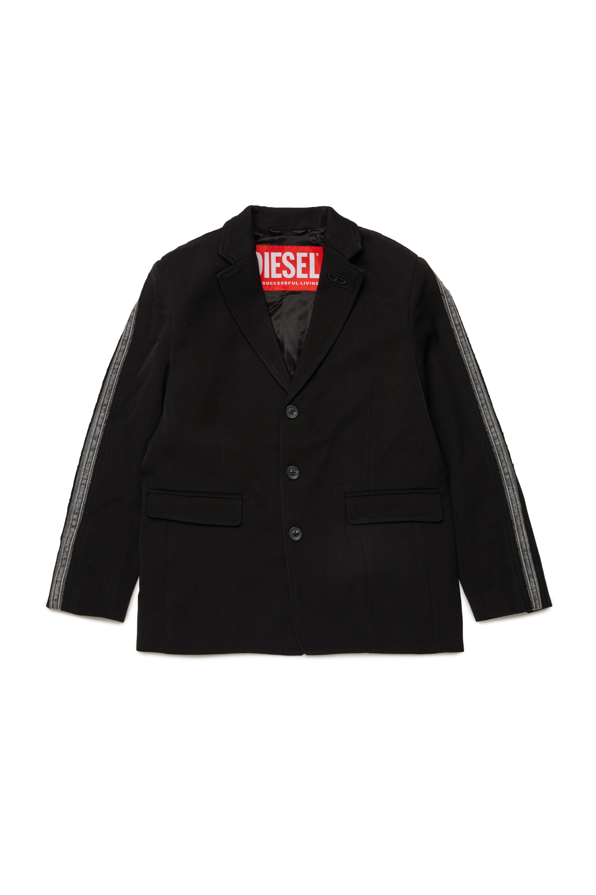 Diesel - JHIVO, Blazer in viscosa con inserti in denim sulle maniche Uomo in Nero - 1