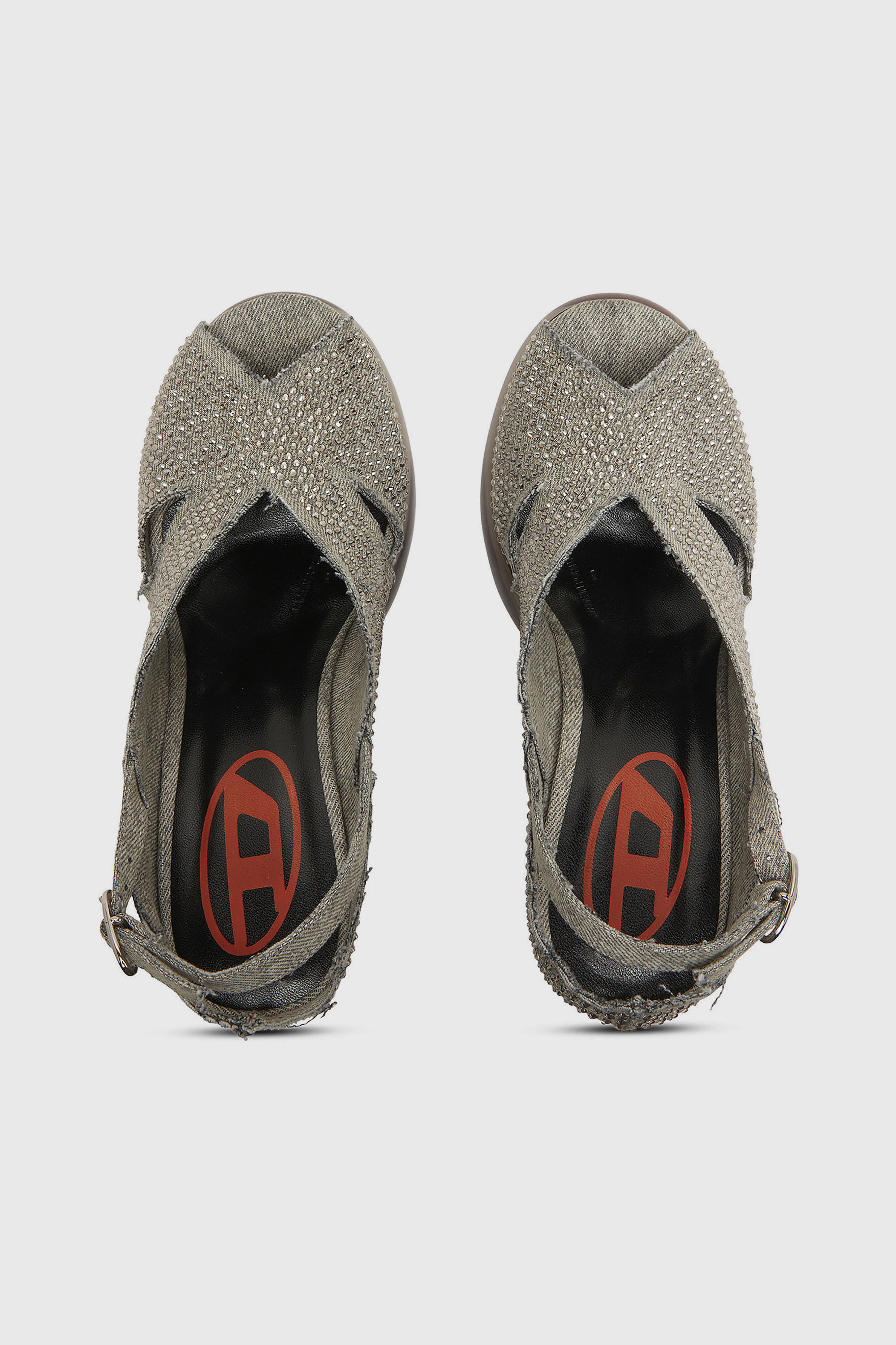 Diesel - D-LAKE PLATFORM SDL, D-Lake-Sandali platform in denim con strass e plexiglass Donna in Grigio - 4