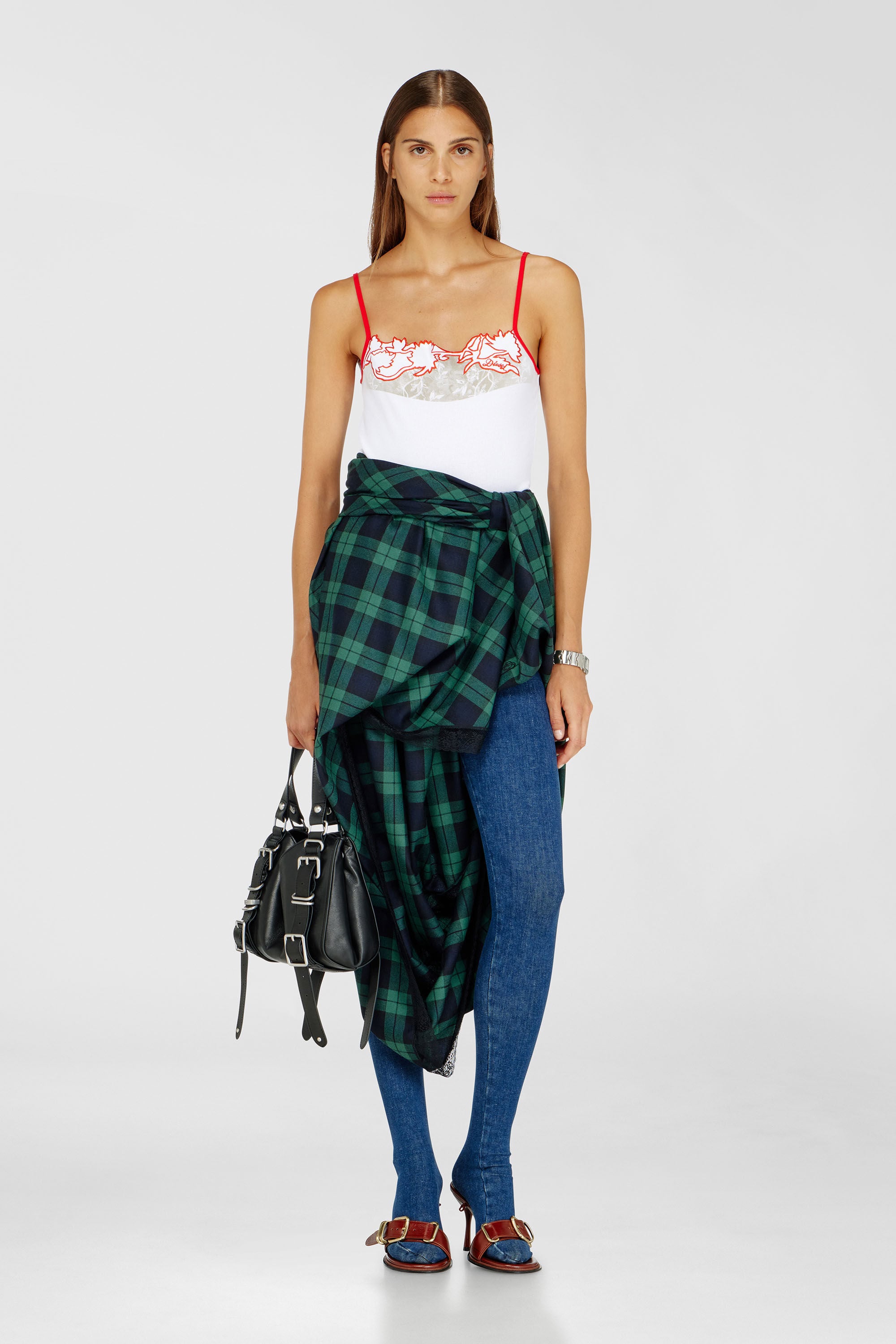 Diesel - T-EDNA, Woman's Ribbed camisole with floral outline embroidery in null - 1