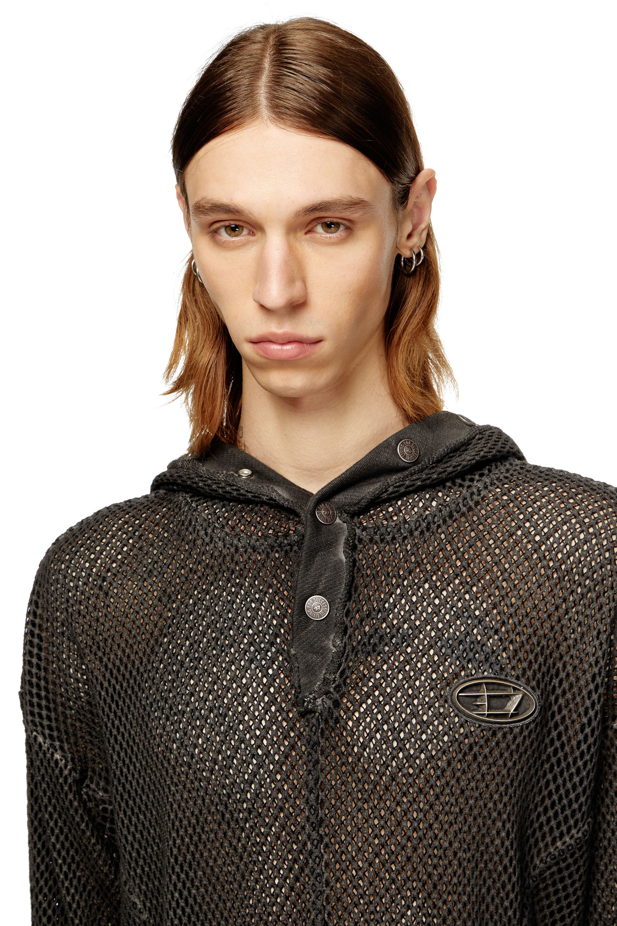 Diesel - S-THUG-FISHNET, Hoodie in rete con chiusura totale Unisex in Nero - 5